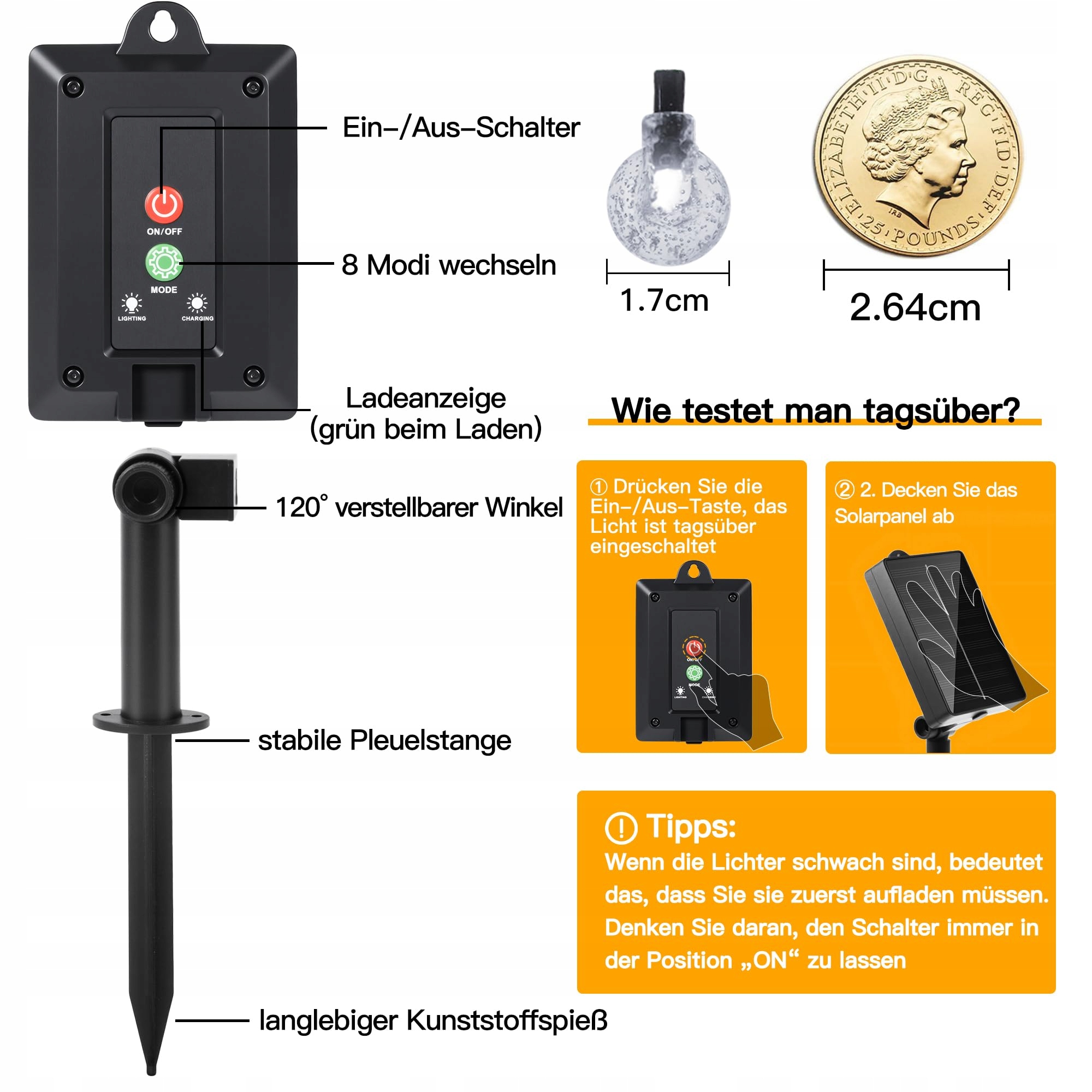 OLLNY Solarna Girlanda Zewnętrzna 5M 30 LED IP65 Wodoodporna 8 Trybów — miniatura 9