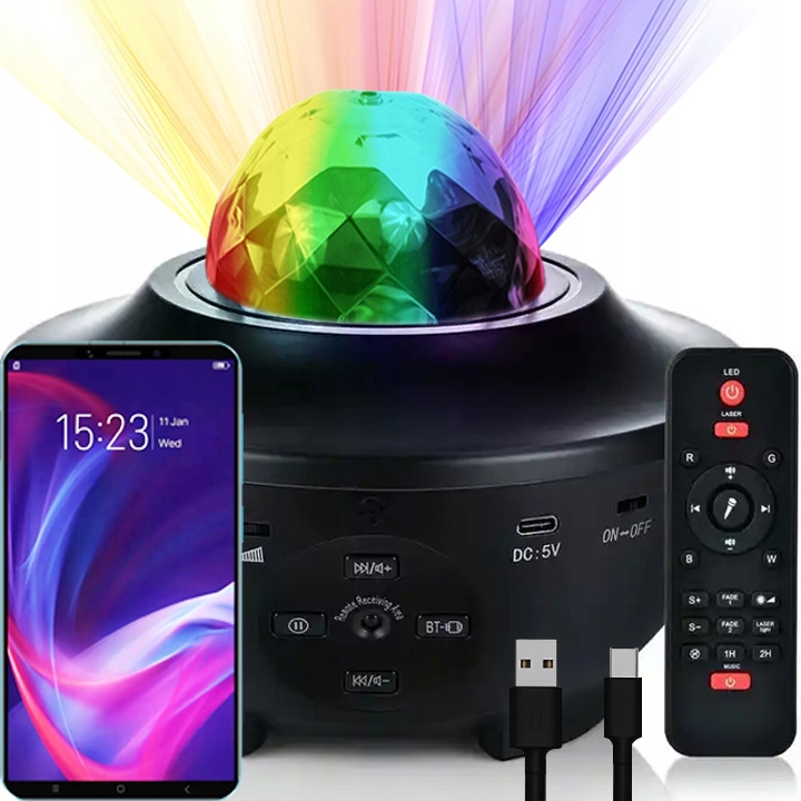 PROJEKTOR GWIAZD STAR RZUTNIK LAMPKA NOCNA GŁOŚNIK LED USB BLUETOOTH +PILOT