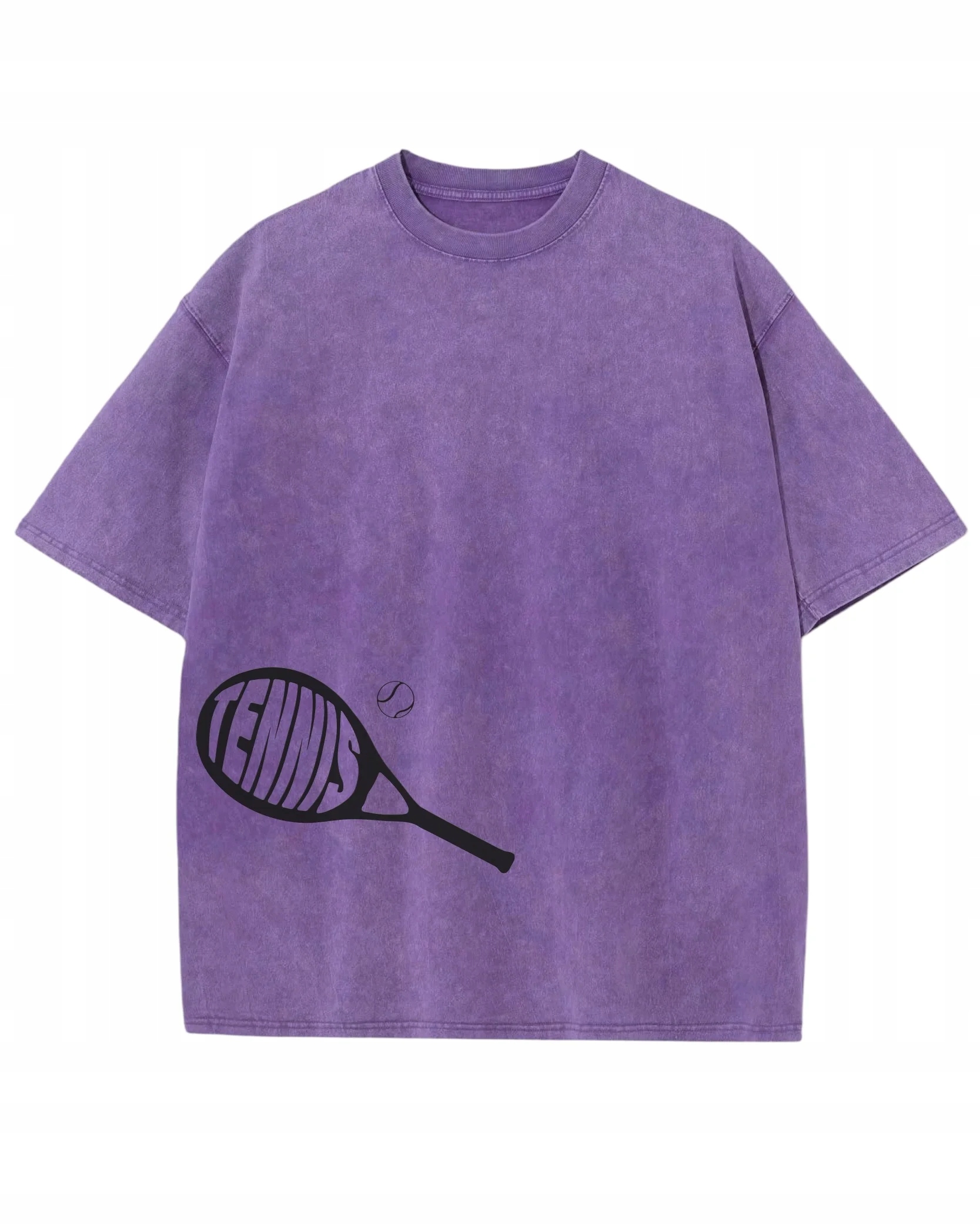 Tričko oversize s efektem praní Silikonový potisk Tenis Fialová XL