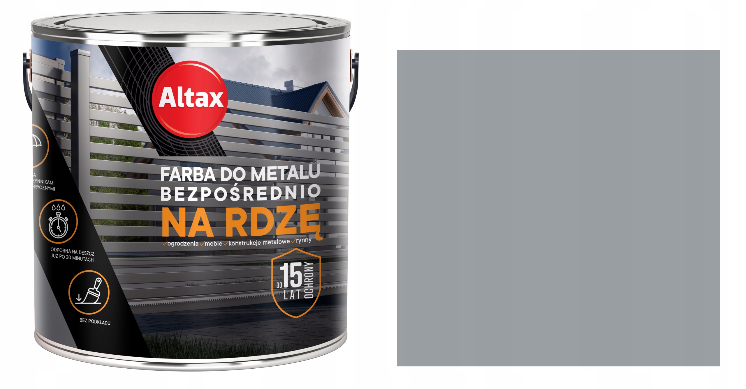 Altax Farba Do Metalu Bezpośrednio Na Rdzę 2,5L Szary Połysk RAL7040