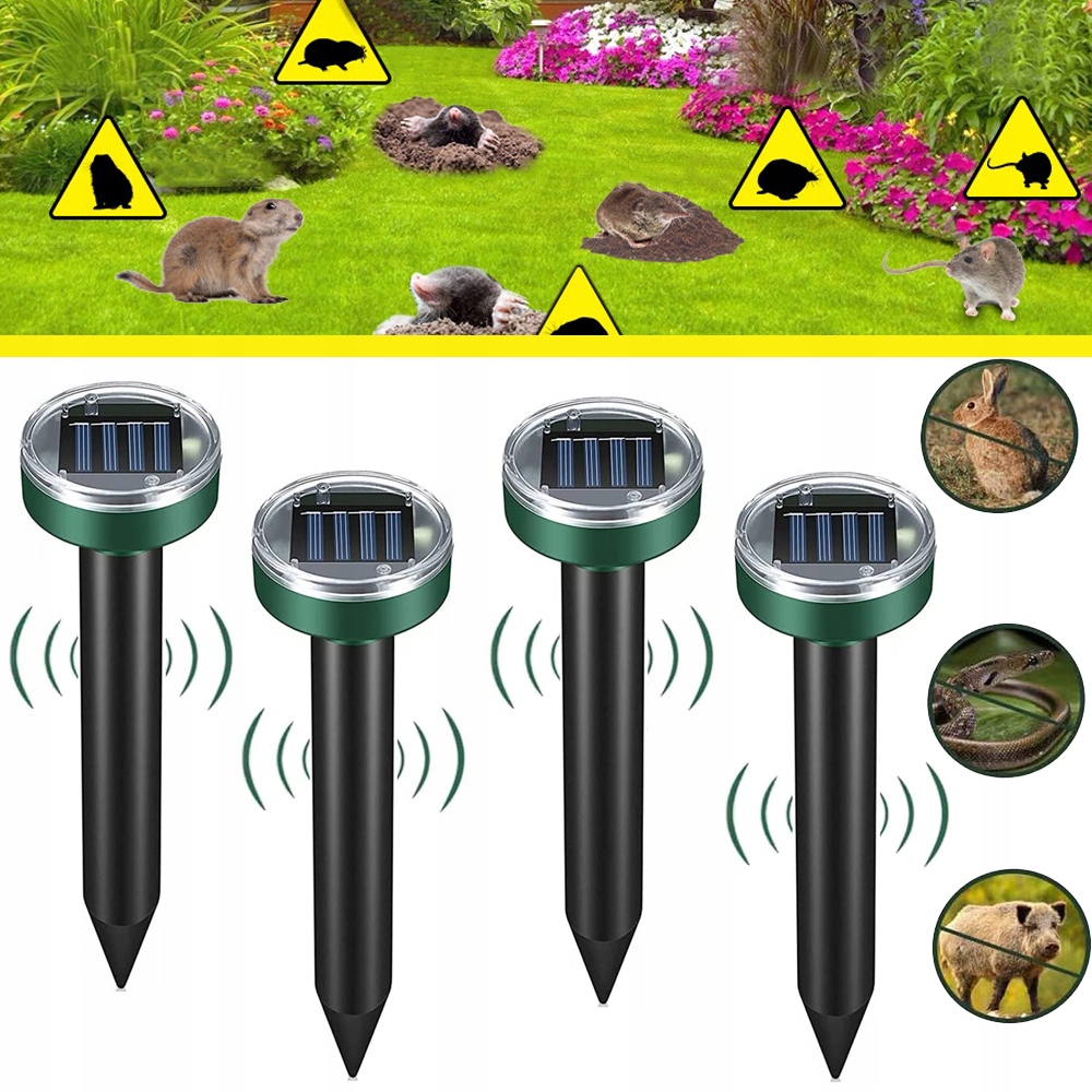 ULTRADŹWIĘKOWY SOLARNY ODSTRASZACZ ZWIERZĄT 4SZT SOLARNY ODSTRASZACZ KRETÓW
