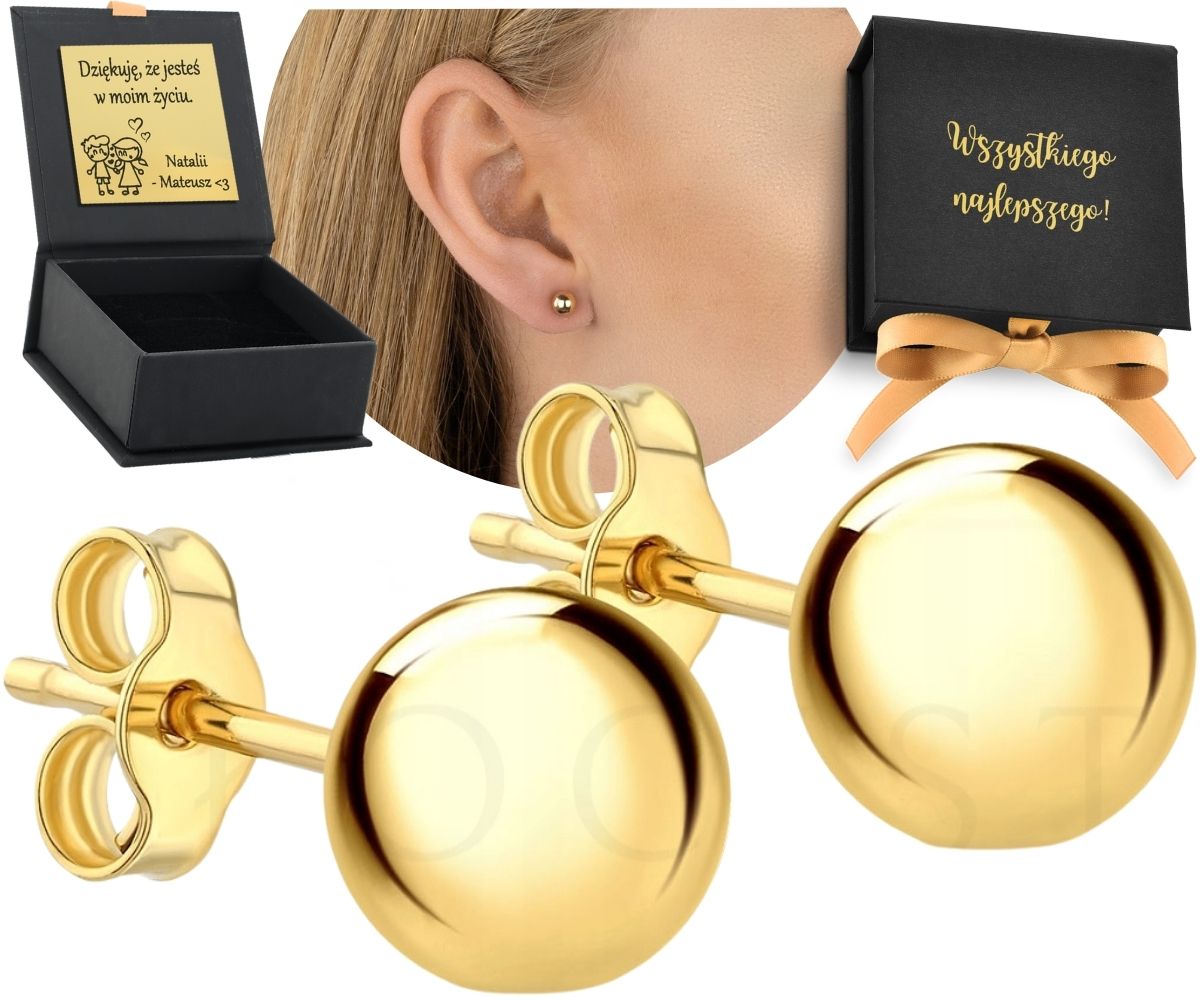 Zlaté Náušnice Kuličky Šrouby Tužky Kulaté 14K 585 5Mm Gravírování
