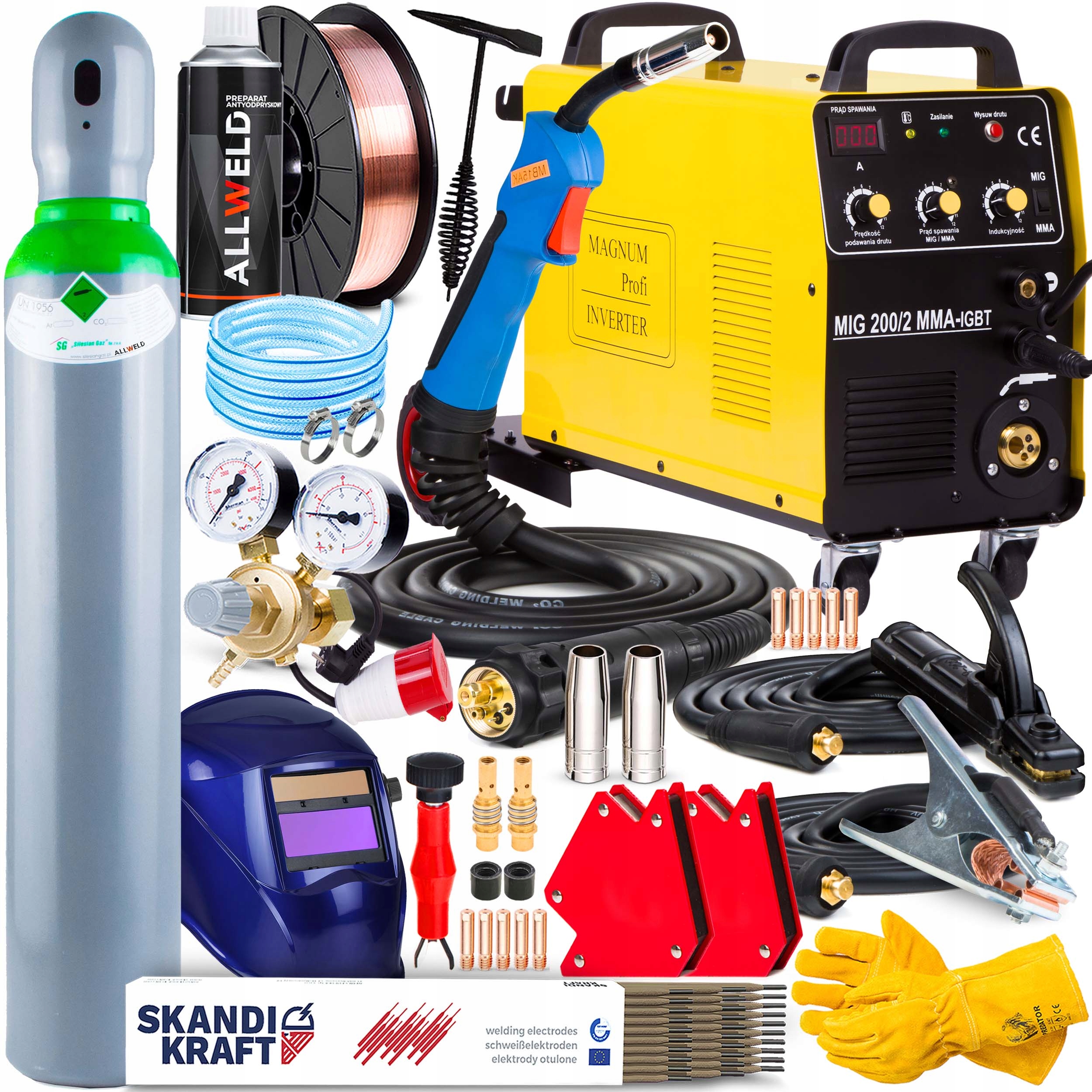 Invertorová Svářečka Magnum Mig 200/2 Mma Kn Alu Igbt 200A 230V 400V Sada