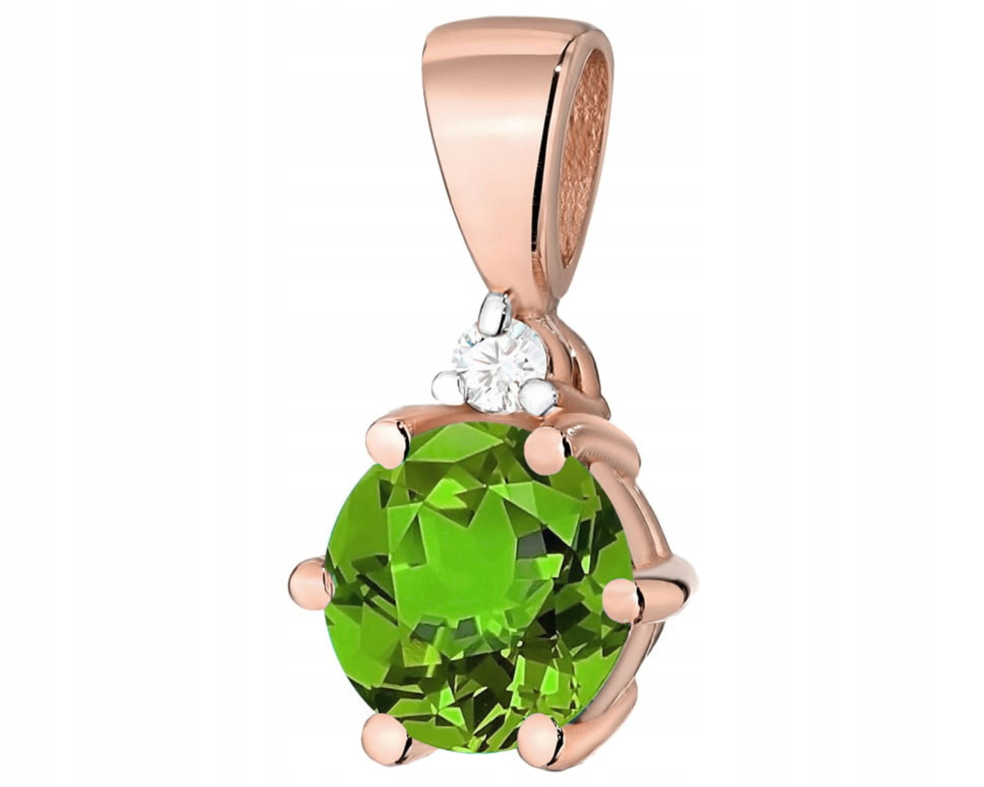 Růžový Zlatý Přívěsek S Briliantem A Přírodním Kamenem Olivín