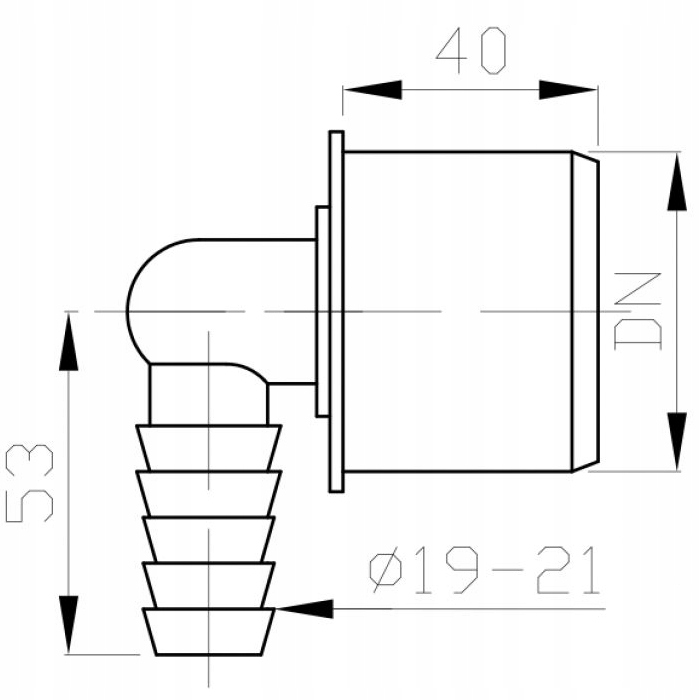 Korek redukcja kątowa fi 40 mm z wyjściem na wąż Marka inna