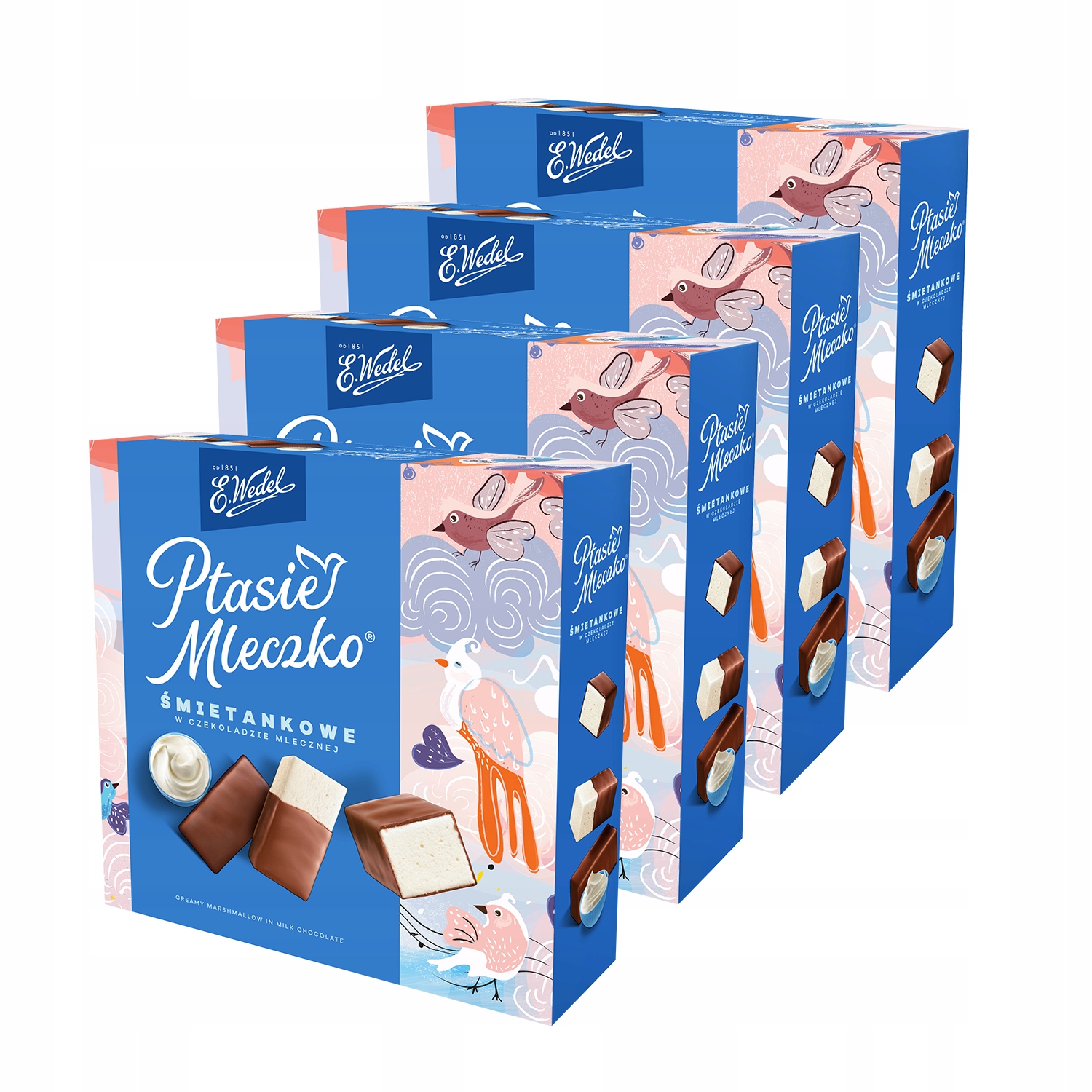 Levně 4x Ptačí Pěnové Bonbóny – pěna v mléčné čokoládě E.Wedel