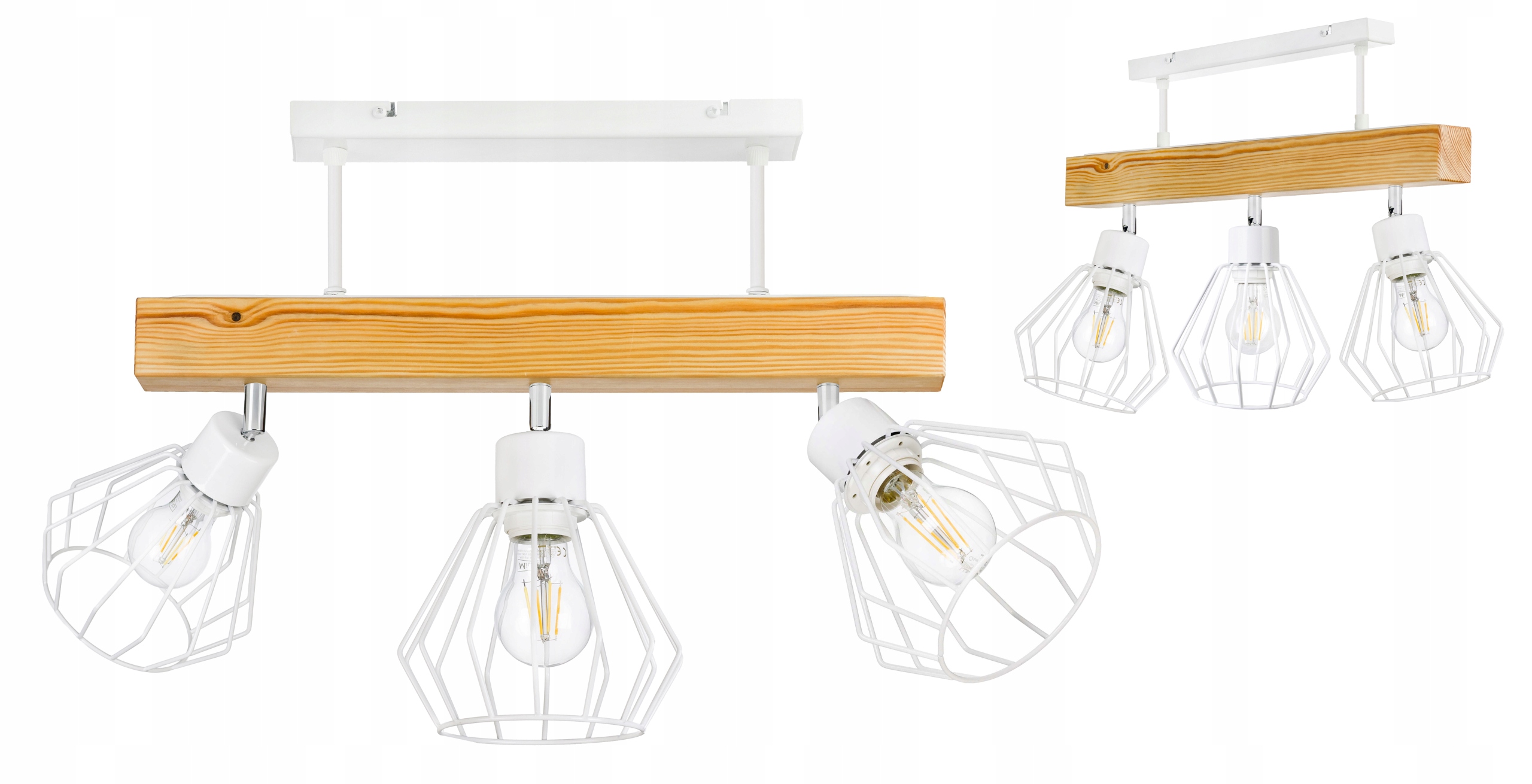 Dřevěná stropní lampa Lustr Stropní Svítidlo Loft Bílá na 3x Klosz E27