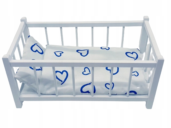 BIAŁE DREWNIANE ŁÓŻECZKO DLA LALEK + POŚCIEL 3 elementy