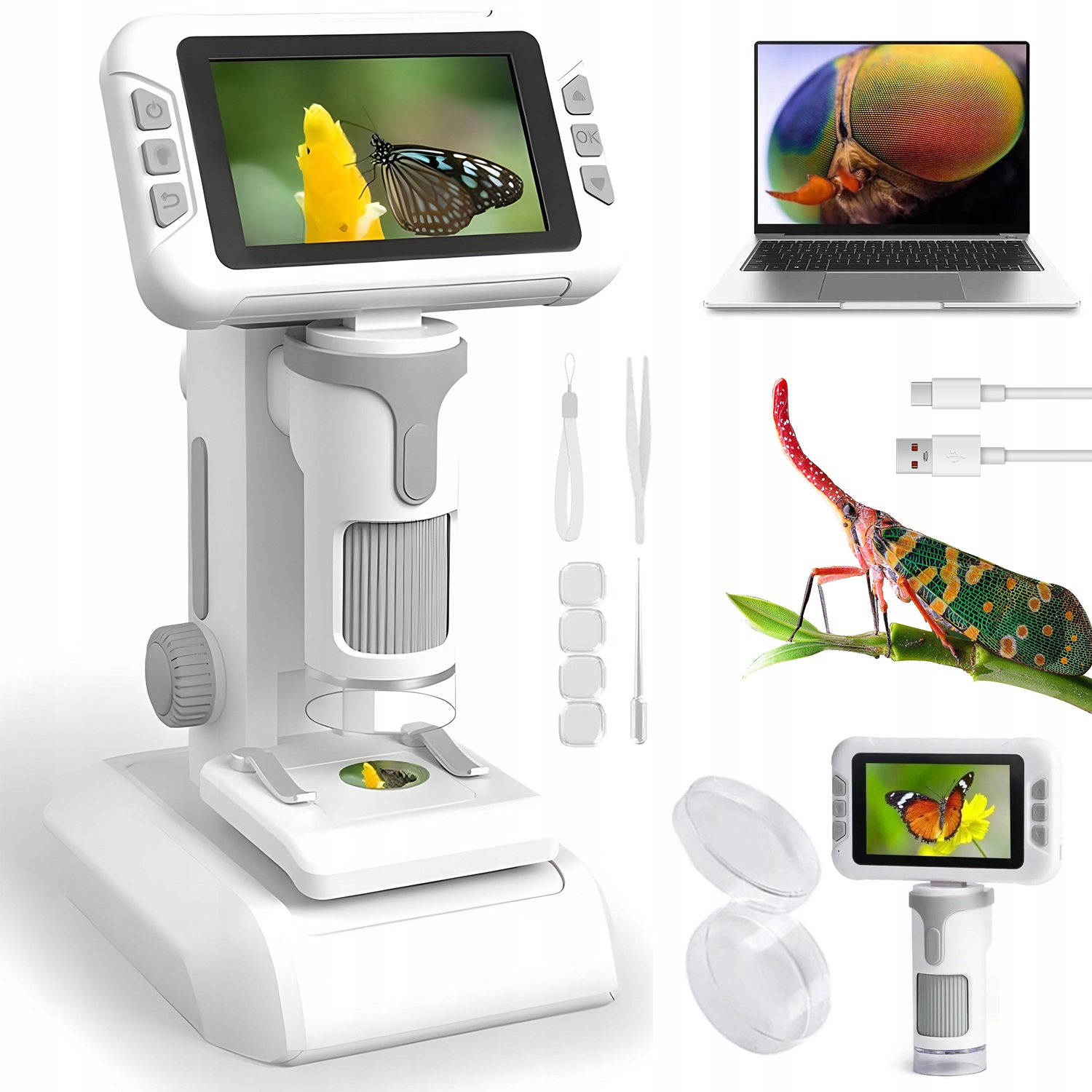 Digitální Mikroskop Přenosný Zoom 1600X Full Hd LCD Displej 4" Ips