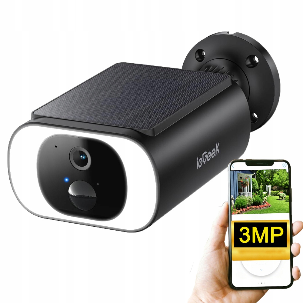 Solární kamera 3MP 2K Venkovní monitorovací kamera s barevným nočním viděním