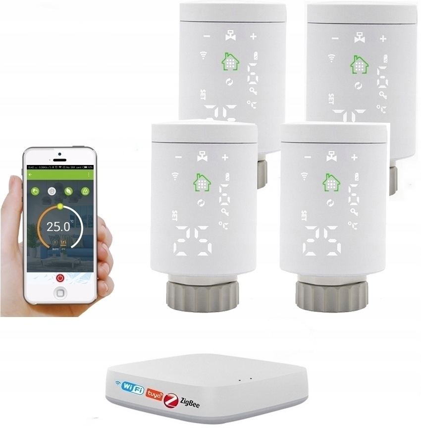 Tuya ZigBee 4 x Termostatická Hlavice Ústředna ZigBee 3.0 Smart Home