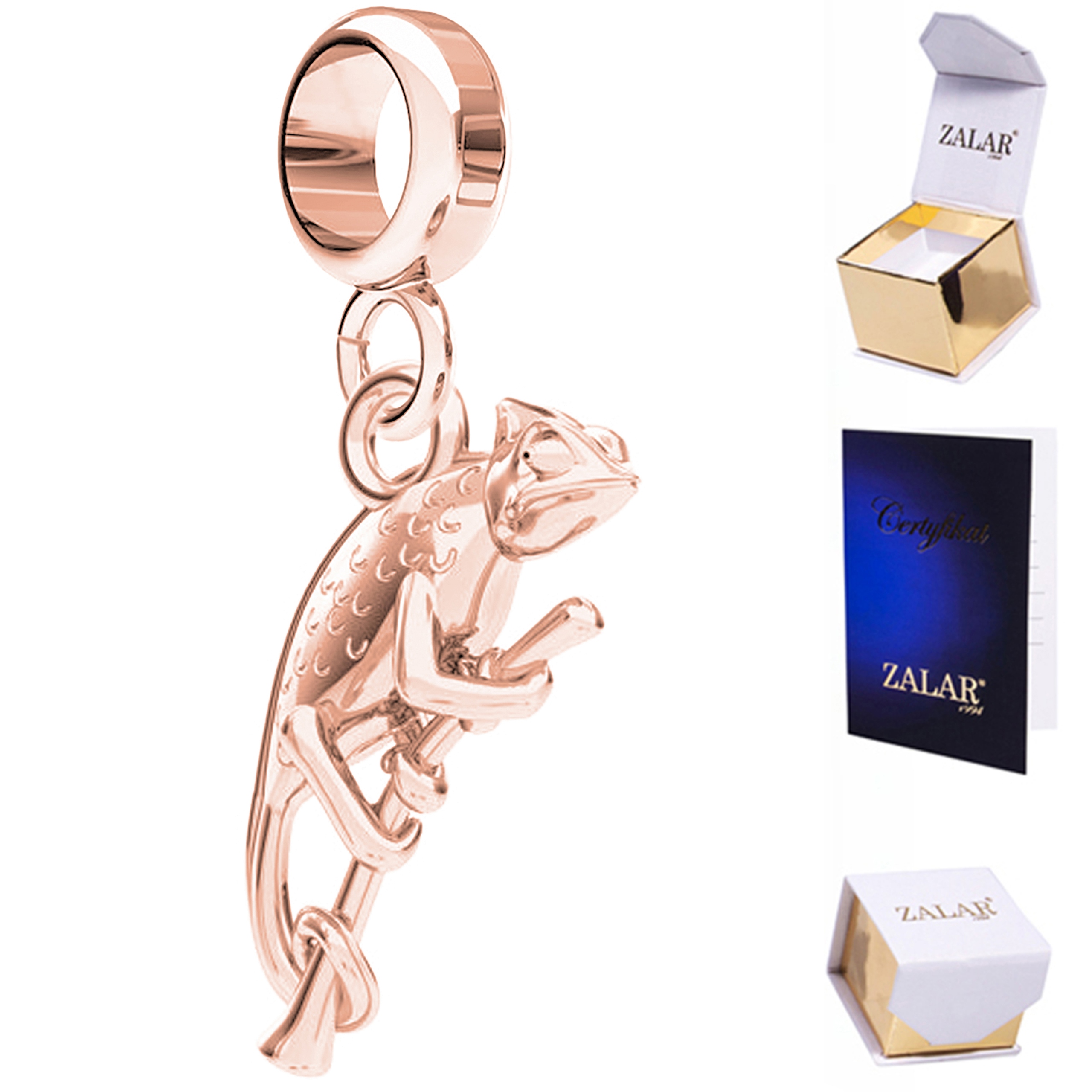 

Charms różowy wiszący Kameleon srebro 925
