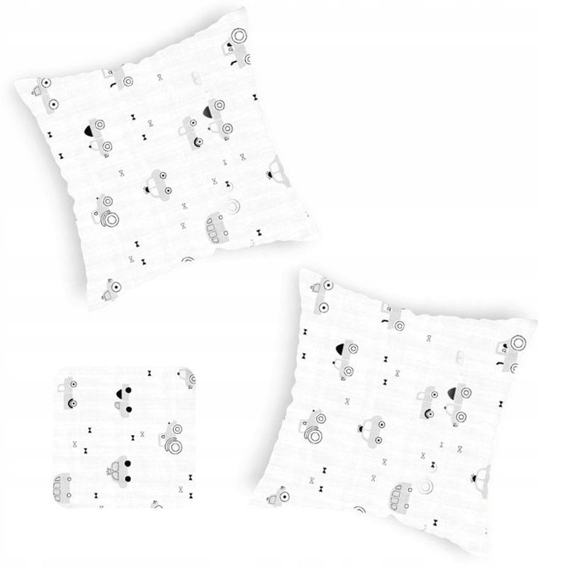 Poszewka na poduszkę biała w szare samochody autka 40x40 2 szt.