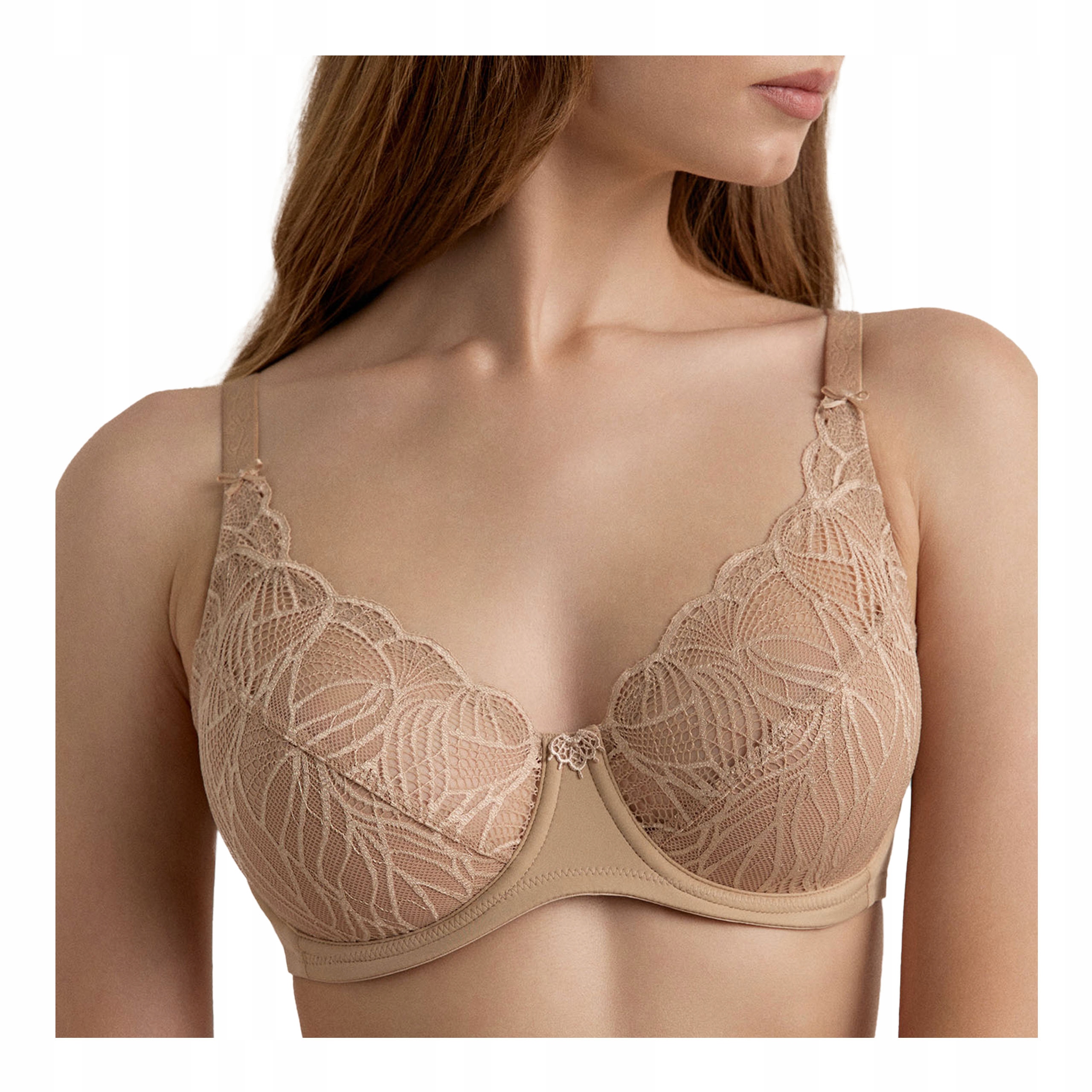 Měkká podprsenka s kosticemi 95D, krajková, béžová, sexy podprsenka Conte