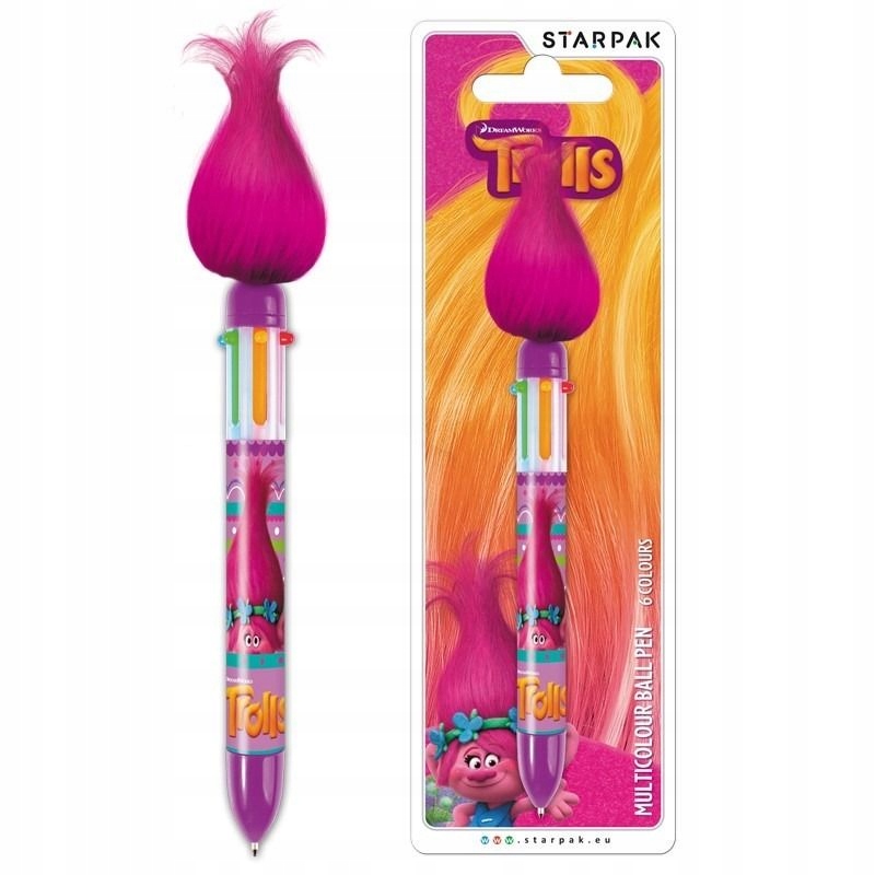 TROLLS РУЧКА МНОГОЦВЕТНЫЙ С ВОЛОСАМИ 6 ЦВЕТОВ