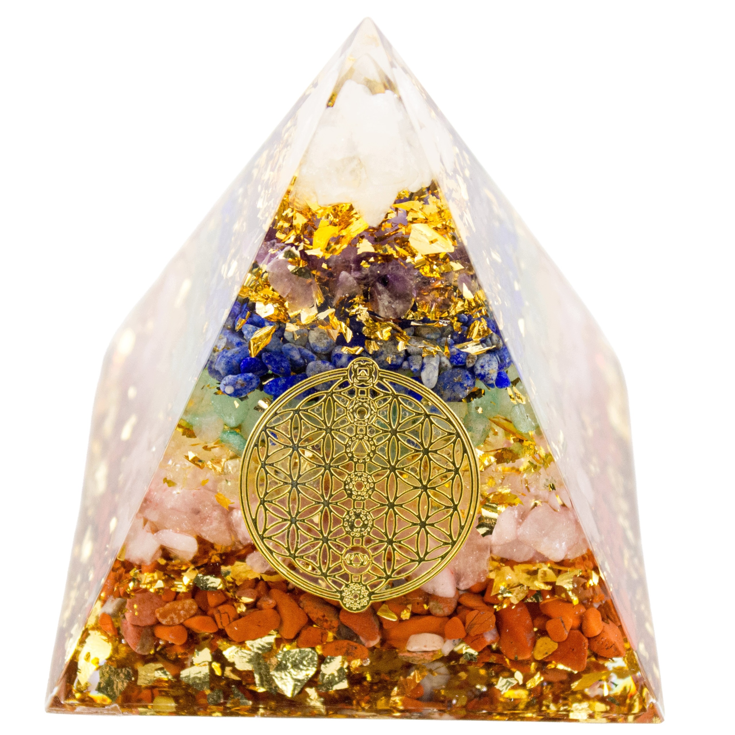 Pyramida Orgonit Citronová Pryskyřice Zlatá Fólie Ametyst Harmonizace Čaker 6 cm