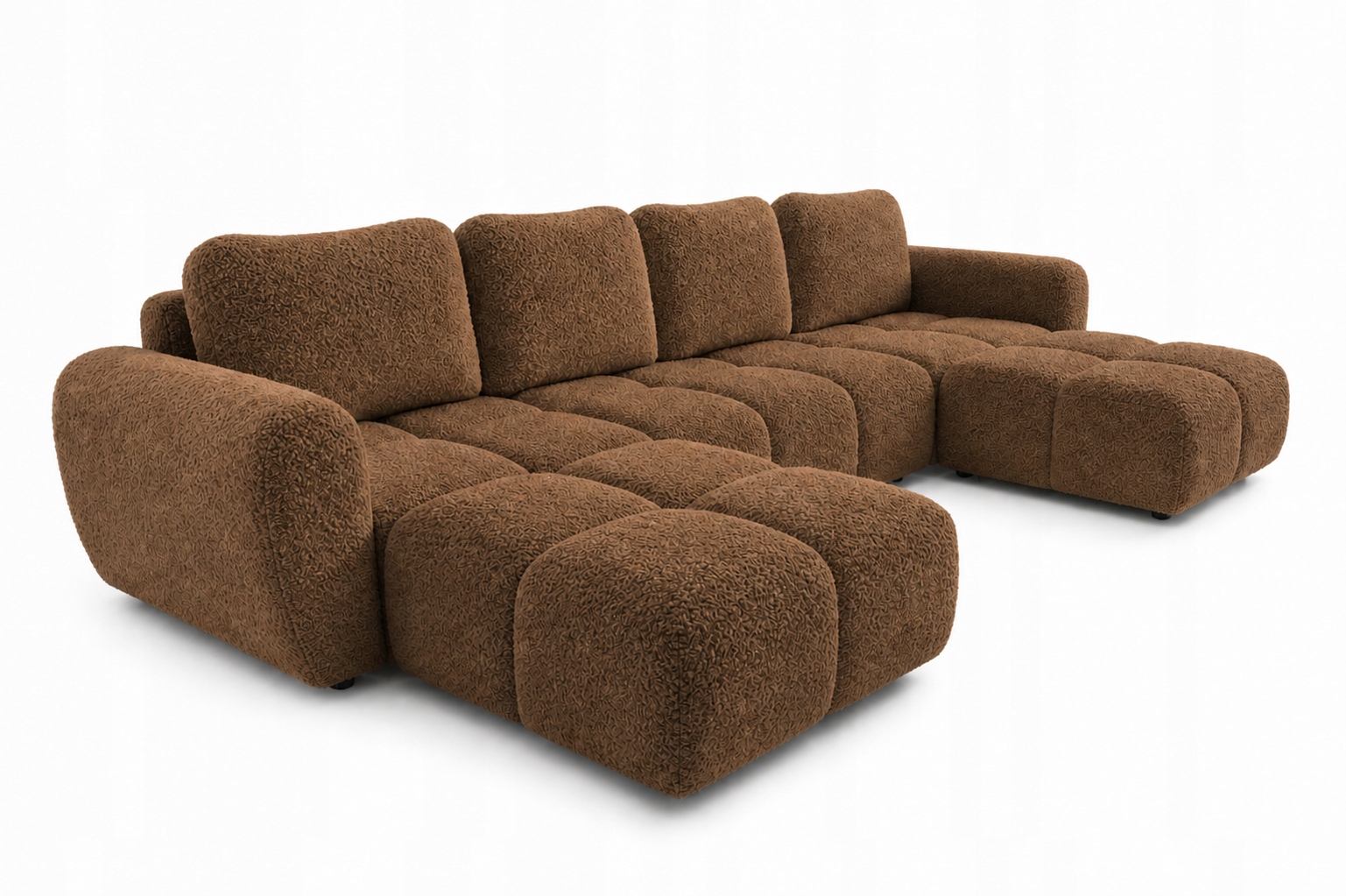 Rohová Sedací Souprava s funkcí spaní Agnello U 380 cm Boucle Cappuccino