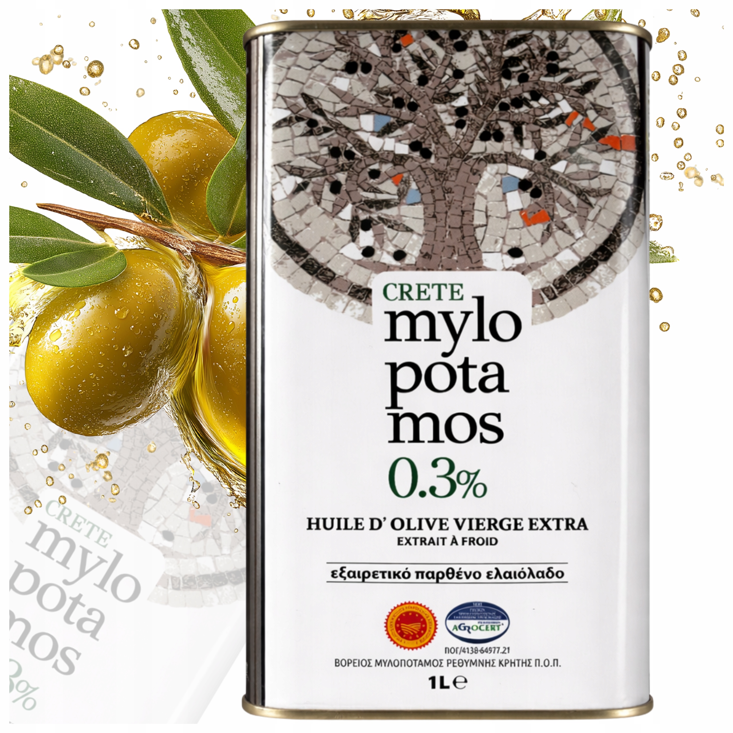 Levně Extra Panenský Olivový Olej 1 L Řecký Mylopotamos 0,3% Lisovaný Za Studena