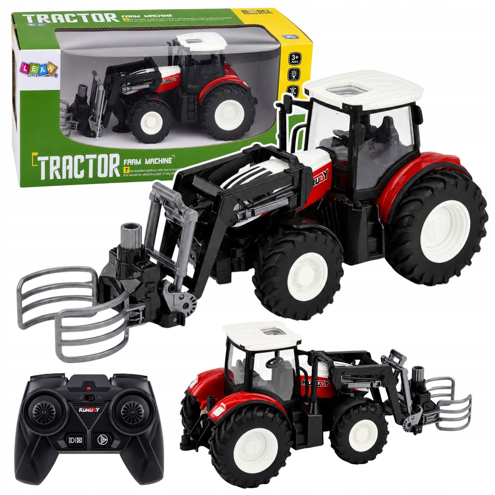 Zemědělský traktor s uchopovačem balíků, dálkově ovládaný Rc, červený 1:24
