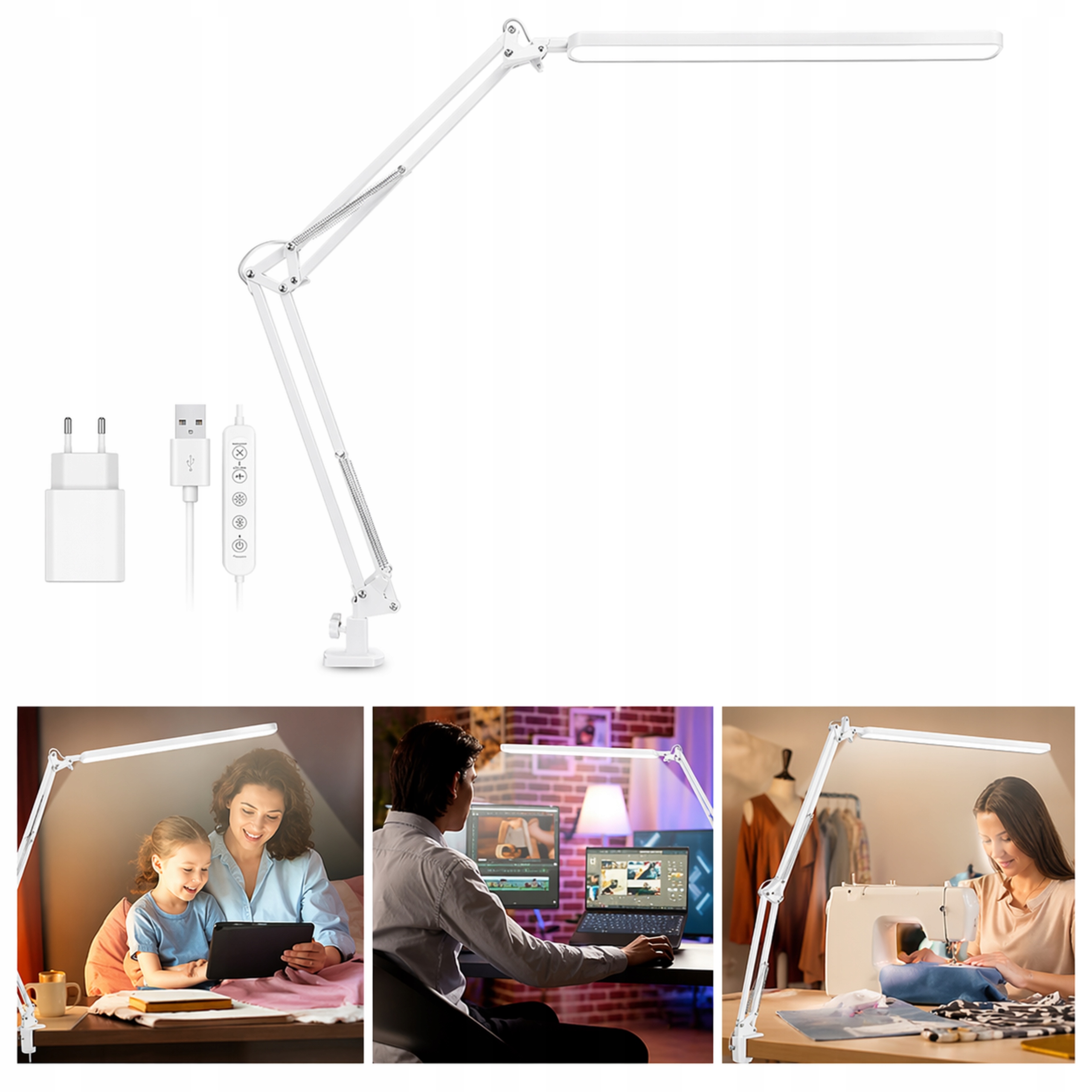Led stolní lampa s klipem 38 Cm, regulace jasu, 5 barev, Usb, kancelář, výuka
