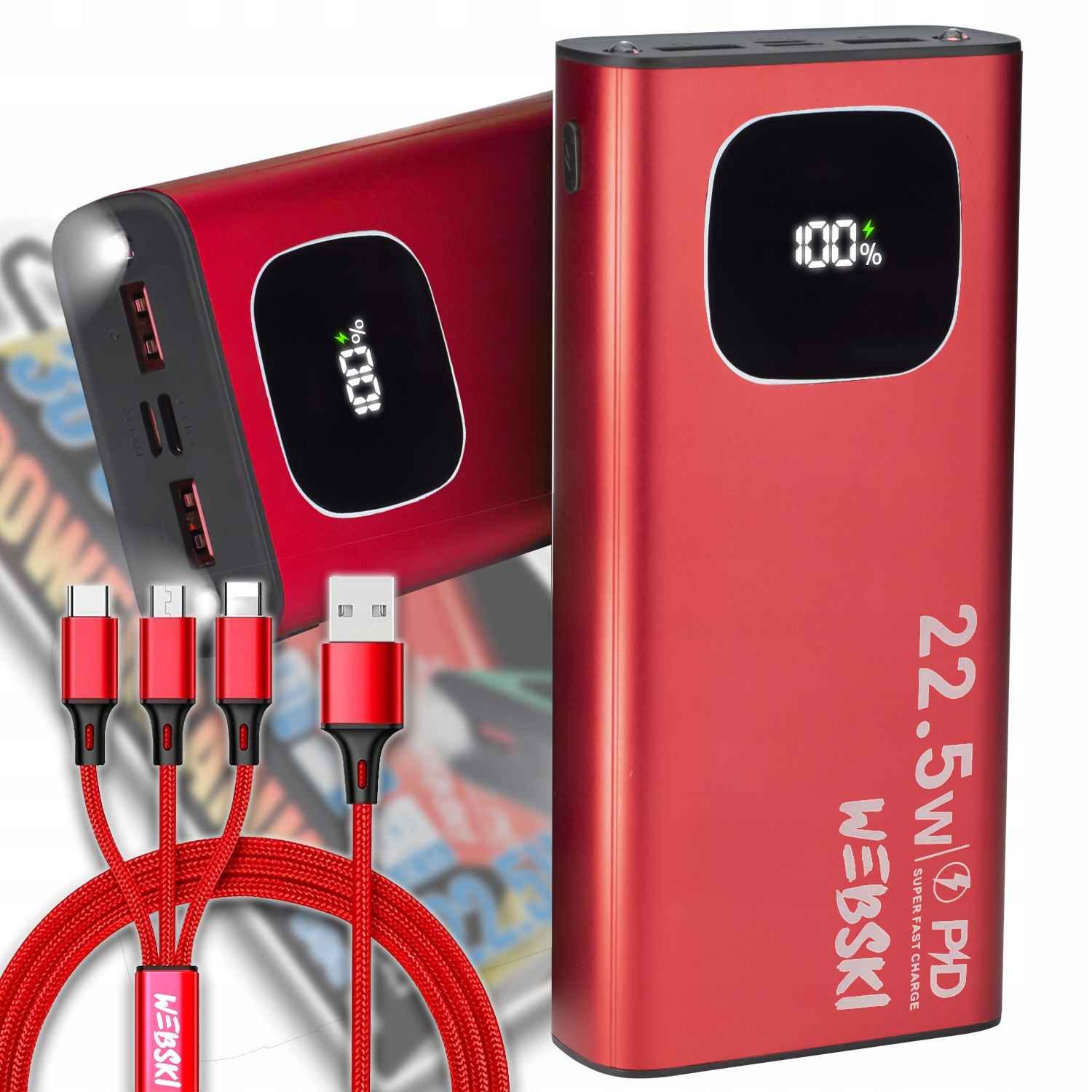 Výkonná Powerbanka 30000 Mah Usb-c Usb Quick Charge Usb Kabel 3V1