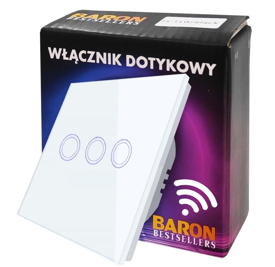

Włącznik dotykowy Wifi potrójny Szkło Biały Zn