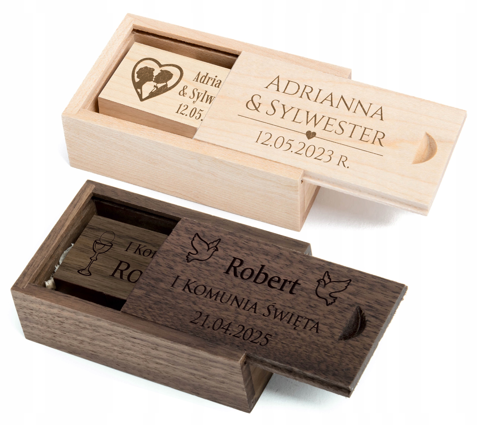 Pendrive w pudełku 64 Gb 2.0 drewniany Grawer ślub komunia chrzest student