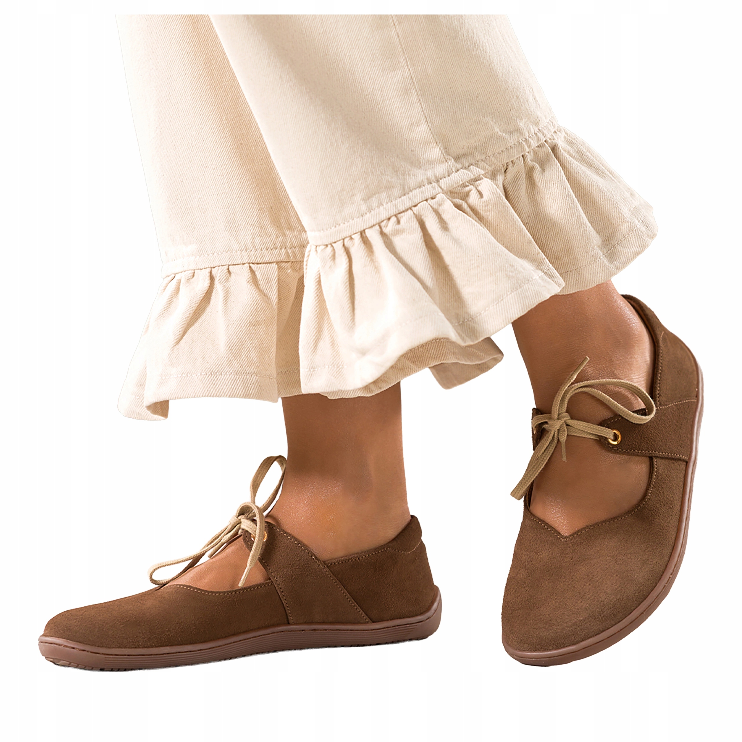 Baleríny Hnědé Dámské Barefoot Šněrovací Široké Kožené Polské vel. 36