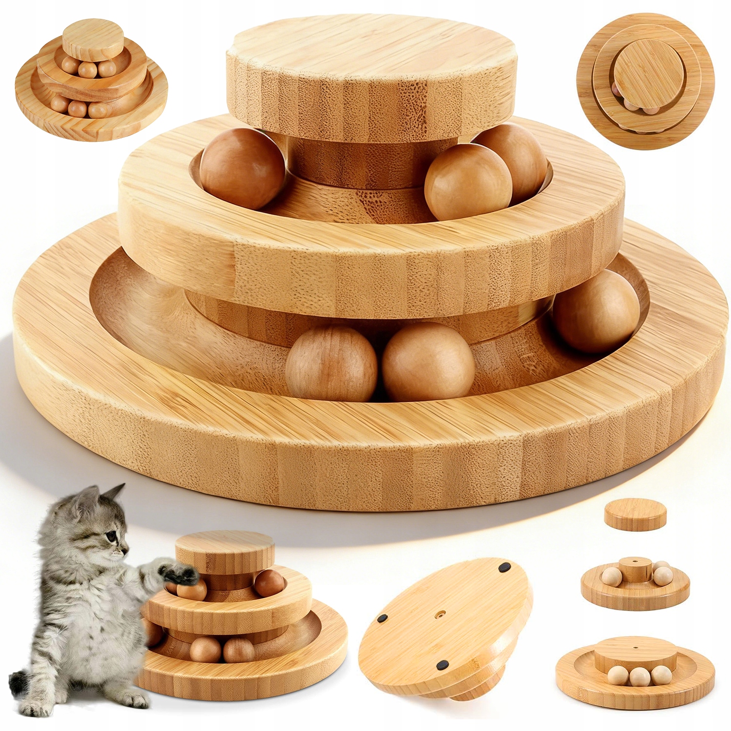 Levně Interaktivní Kolečko Pro Kočky Přírodní Dřevo Stabilní Konstrukce