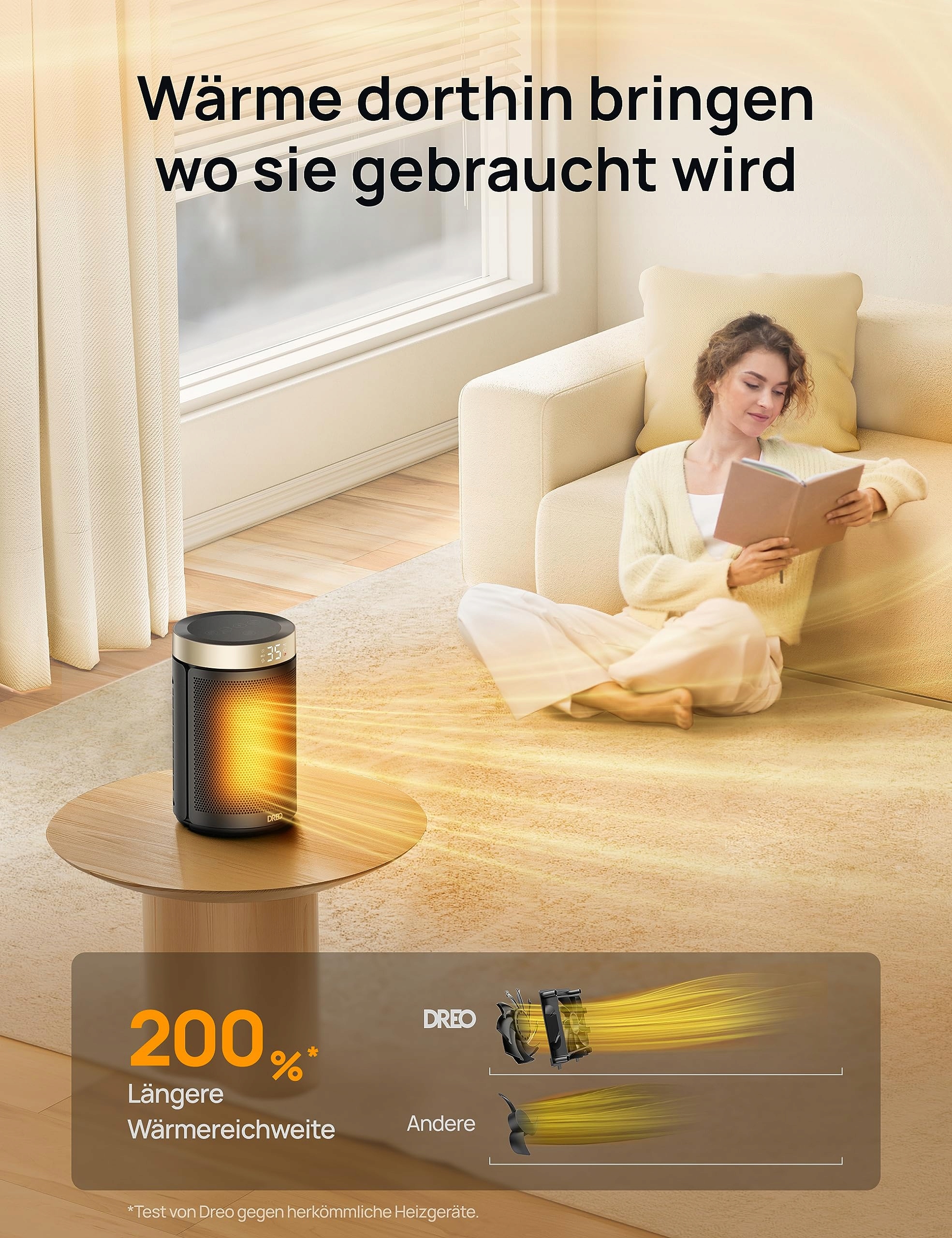 DREO Energooszczędny Grzejnik Ceramiczny 1500W Z Termostatem Złoty Wersja 2 — miniatura 4