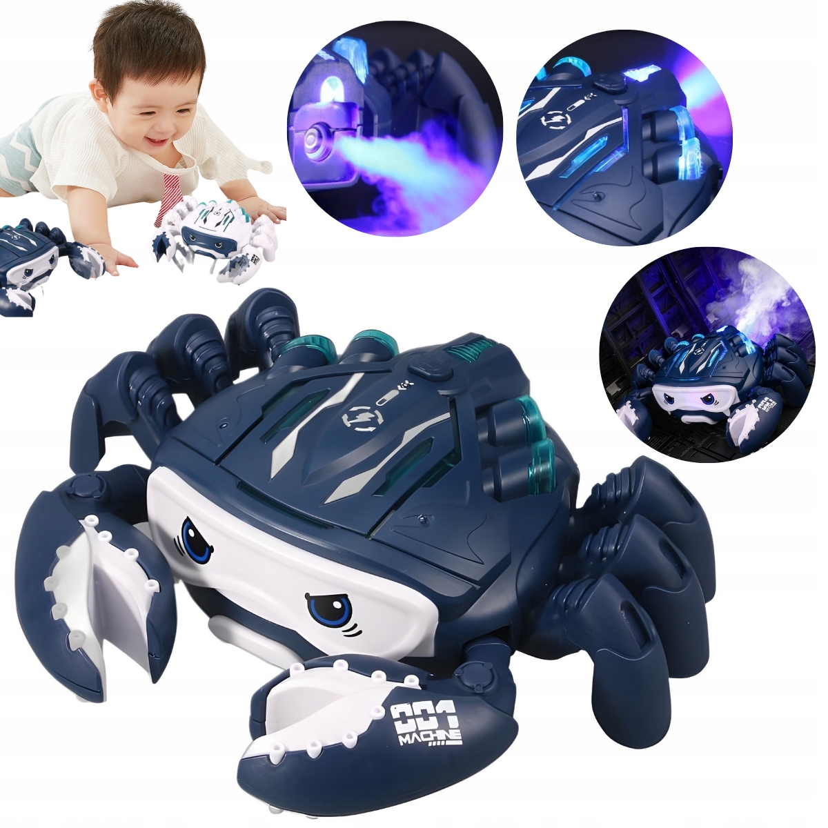 ZABAWKI PEŁZAJĄCY KRAB ZABAWKI INTERAKTYWNE DLA DZIECI SPRAY LED MUZYKA