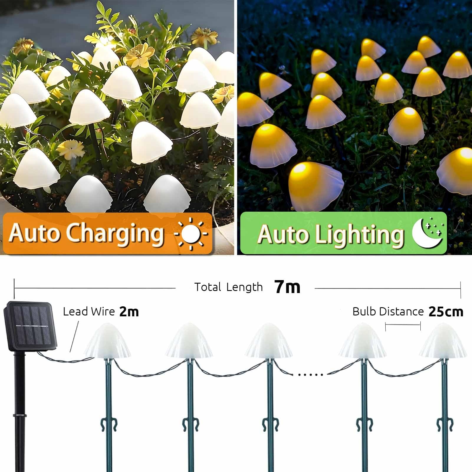 COZYMEOW Lampki Solarne 20 LED Grzybki Ozdoba Ogrodowa Wodoodporne — miniatura 4