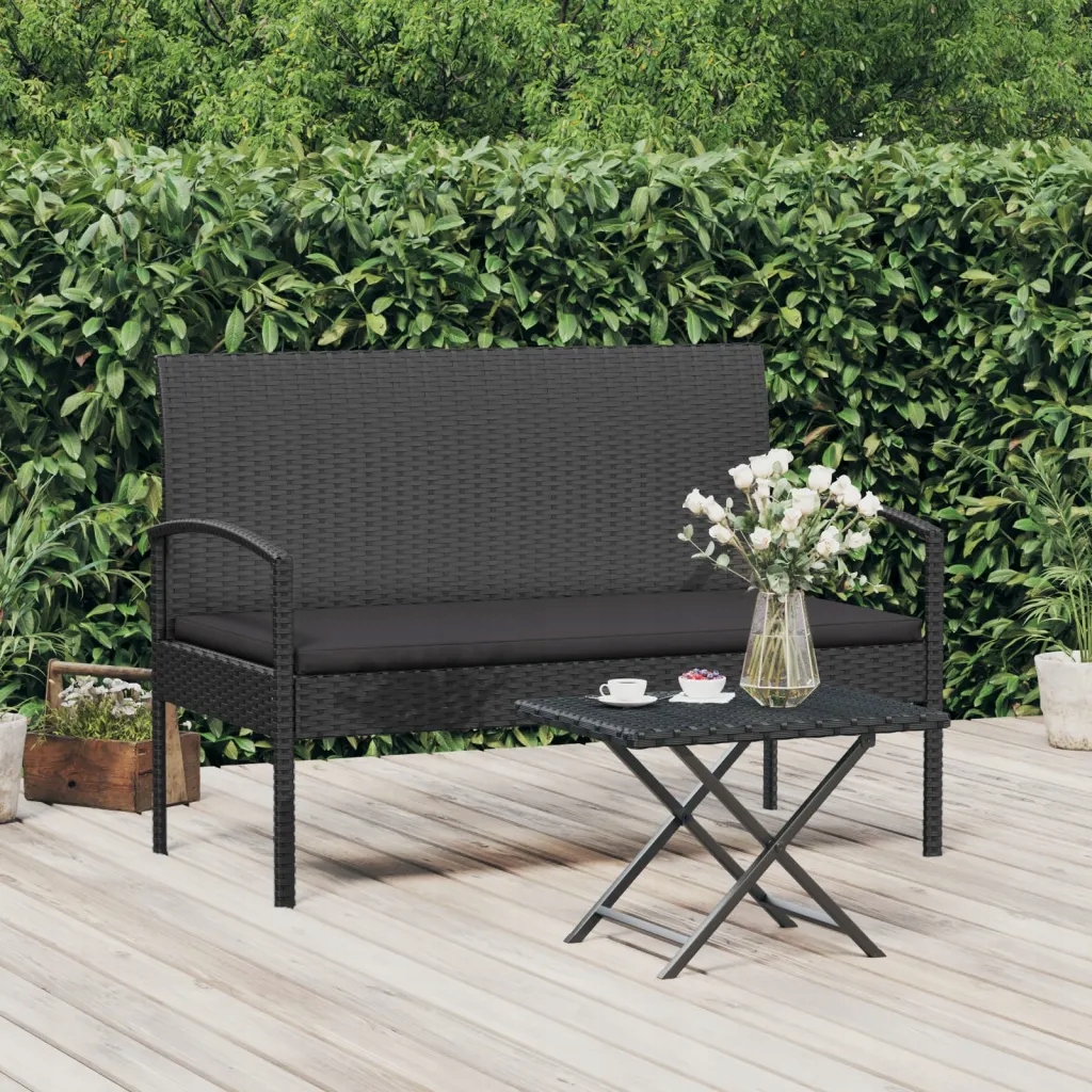 vidaXL Zahradní lavice s poduškou černá 105 cm polyratan
