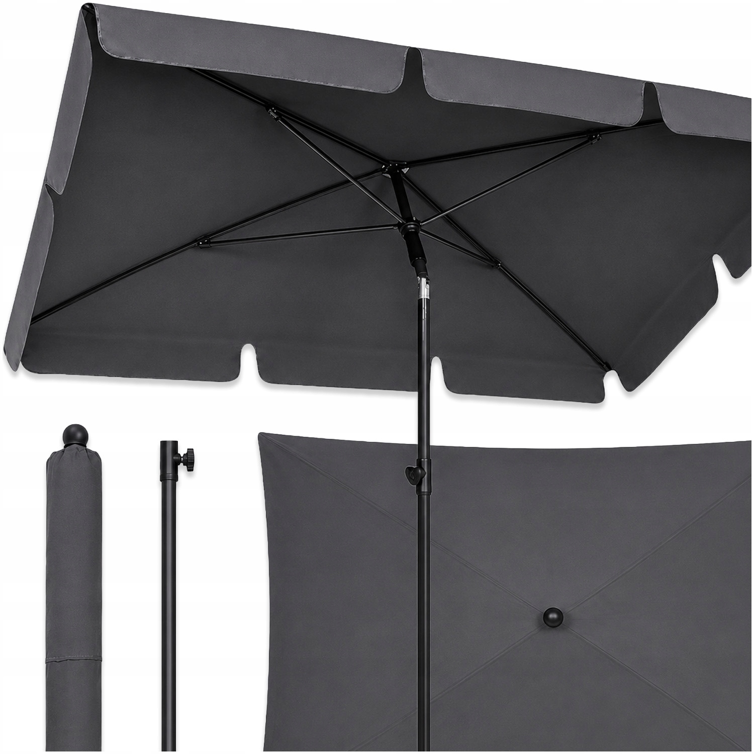 Parasol Ogrodowy Balkonowy Prostokątny Duży Na Balkon Ogród 200X130CM Szary
