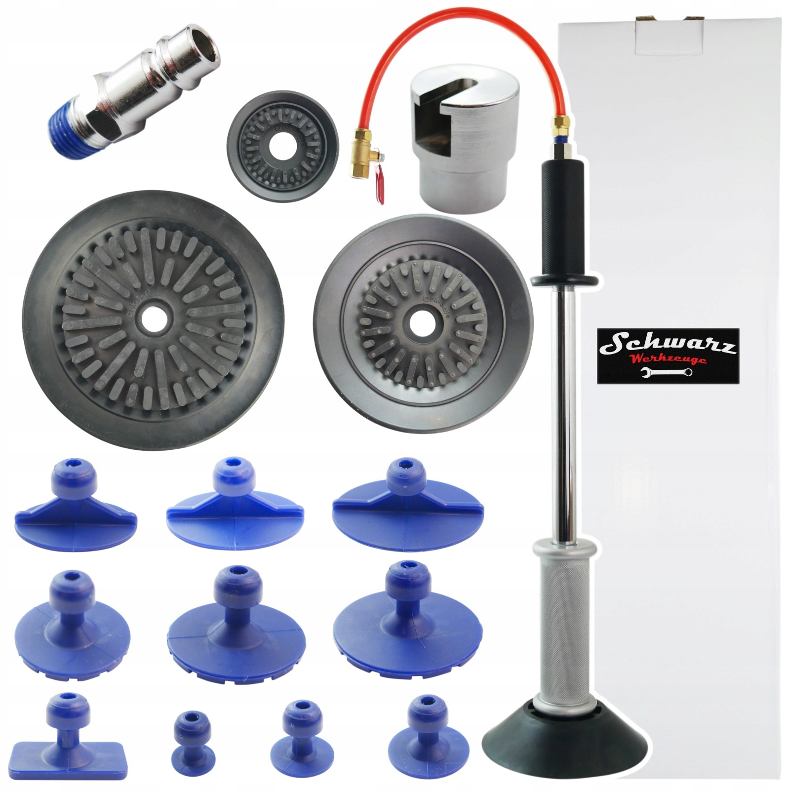 Pneumatický klempířský Vyrážeč pro karoserii Pdr, 3 hlavy, 10 adaptérů