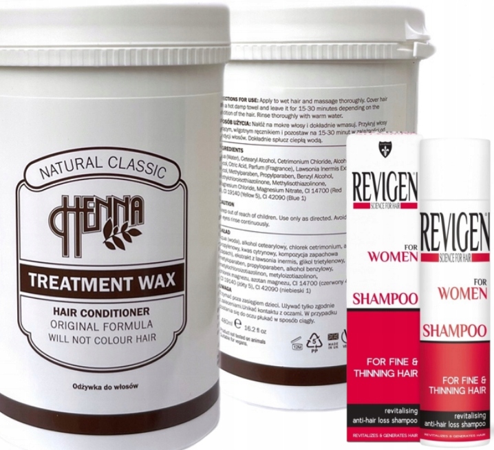 Henna Wax+ Dermatologiczny Szampon revigen kompl. odbudowa cebulek włosa