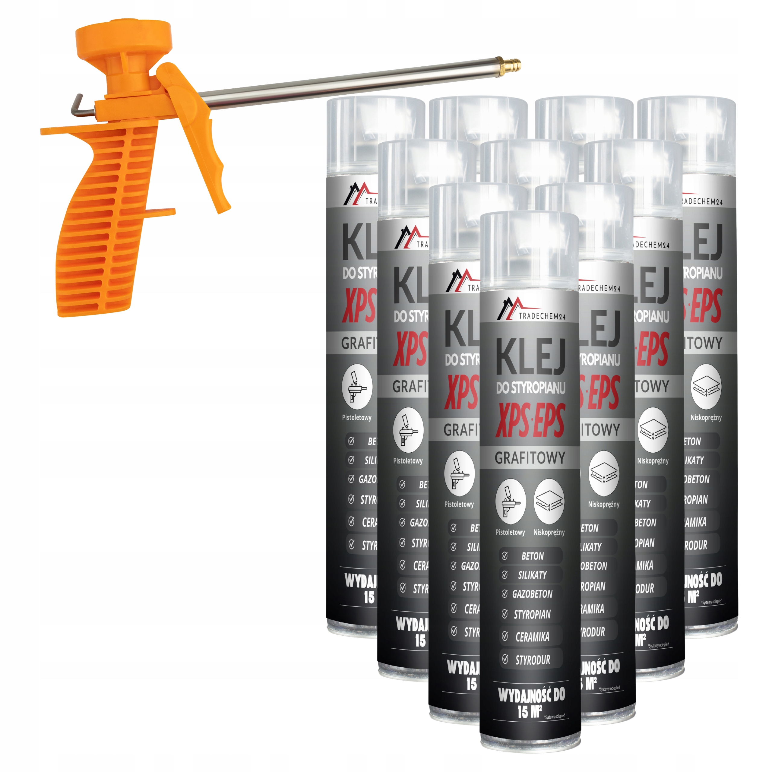 10 x Grafitové Pěnové Lepidlo Na Polystyren Xps Eps Pistole Komplet