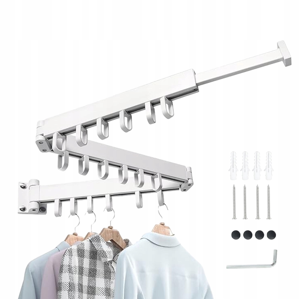 Výsuvný Věšák Na Oblečení Namontovaný Na Stěně, Skládací Tyč, Bílá