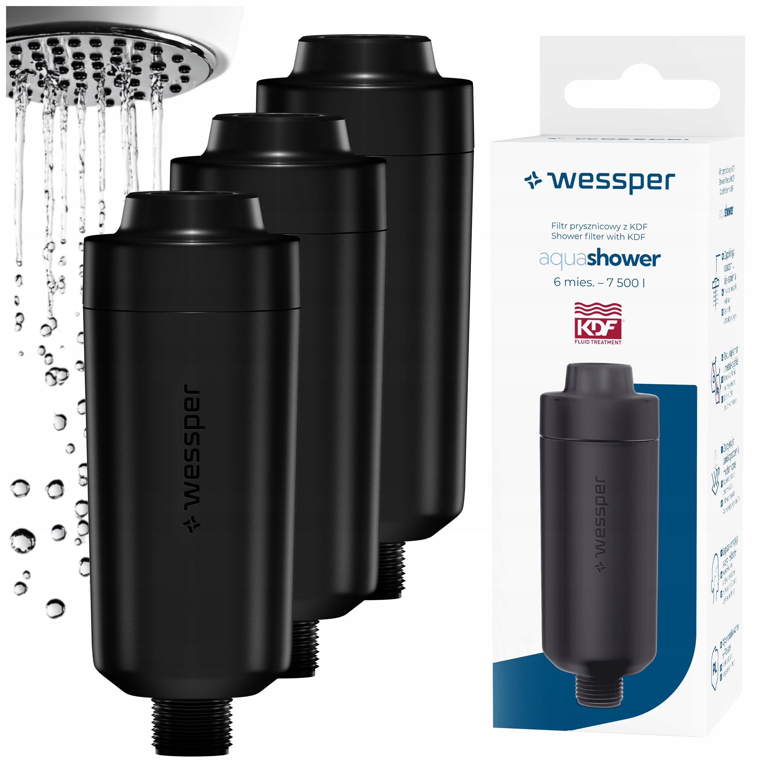 3x Filtr Wessper AquaShower do sprchové vody změkčuje vodu Kdf