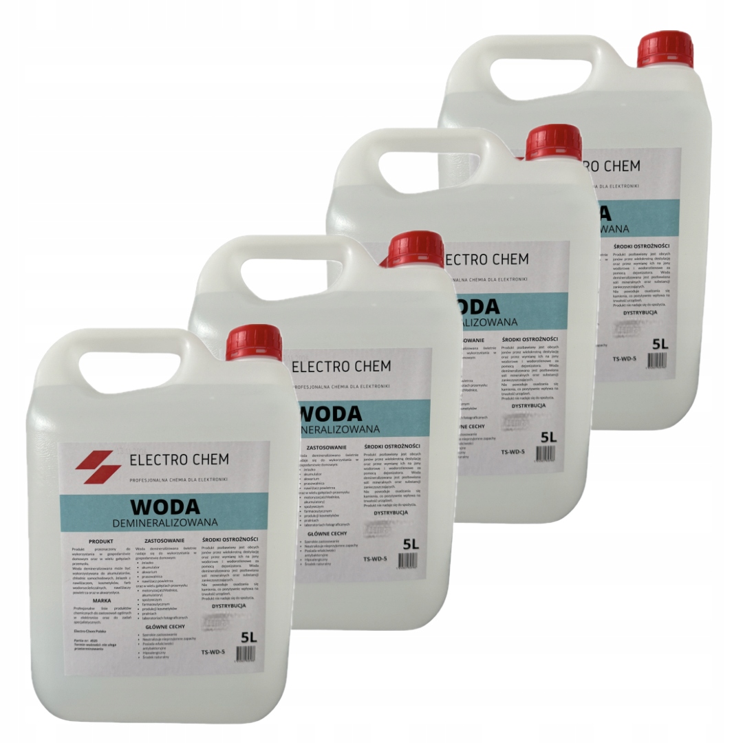 Woda Demineralizowana Destylowana 20L (4 x 5L)