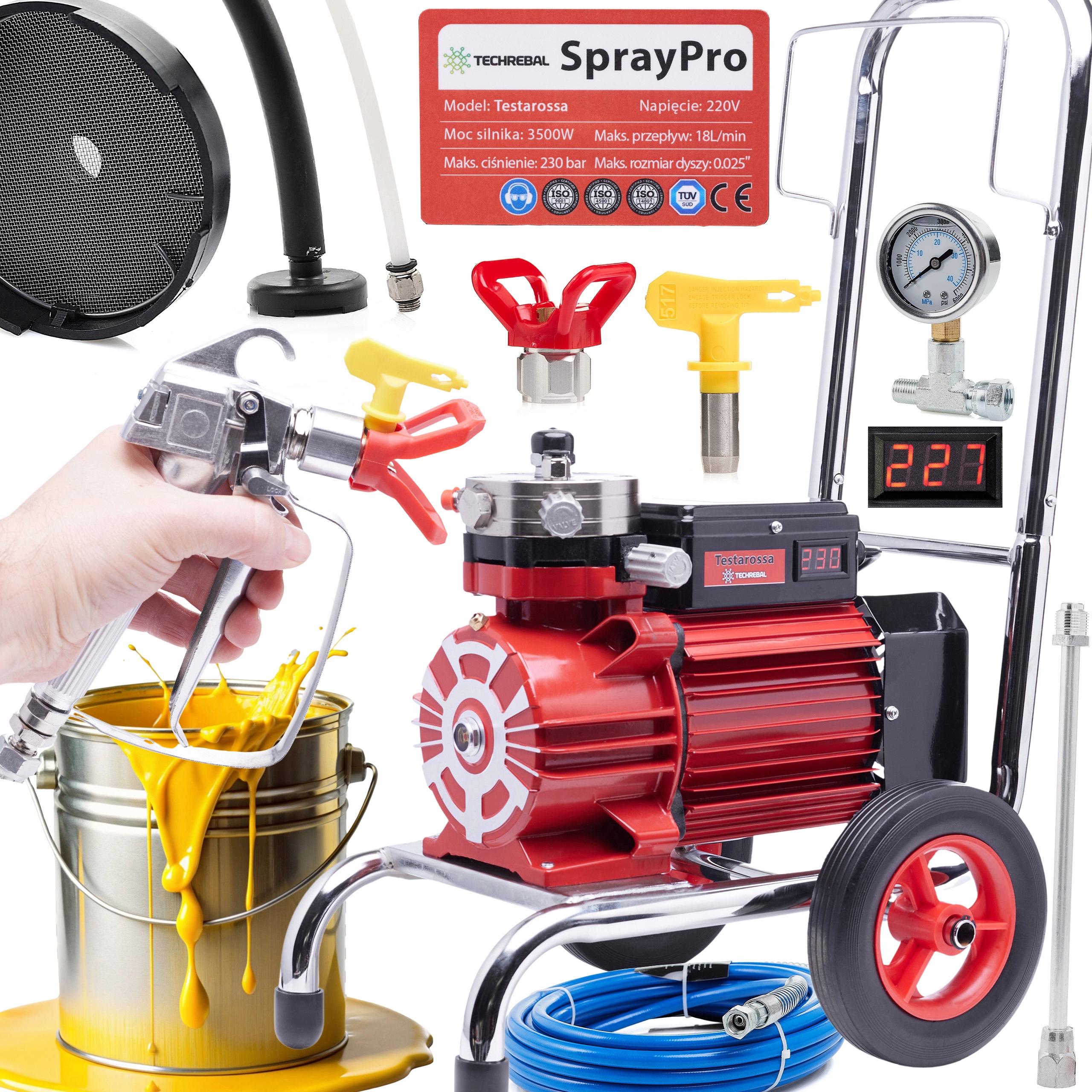 Profesjonalny Agregat Malarski Do Malowania 18L/MIN 3500W Rama Inox Wąż 8M