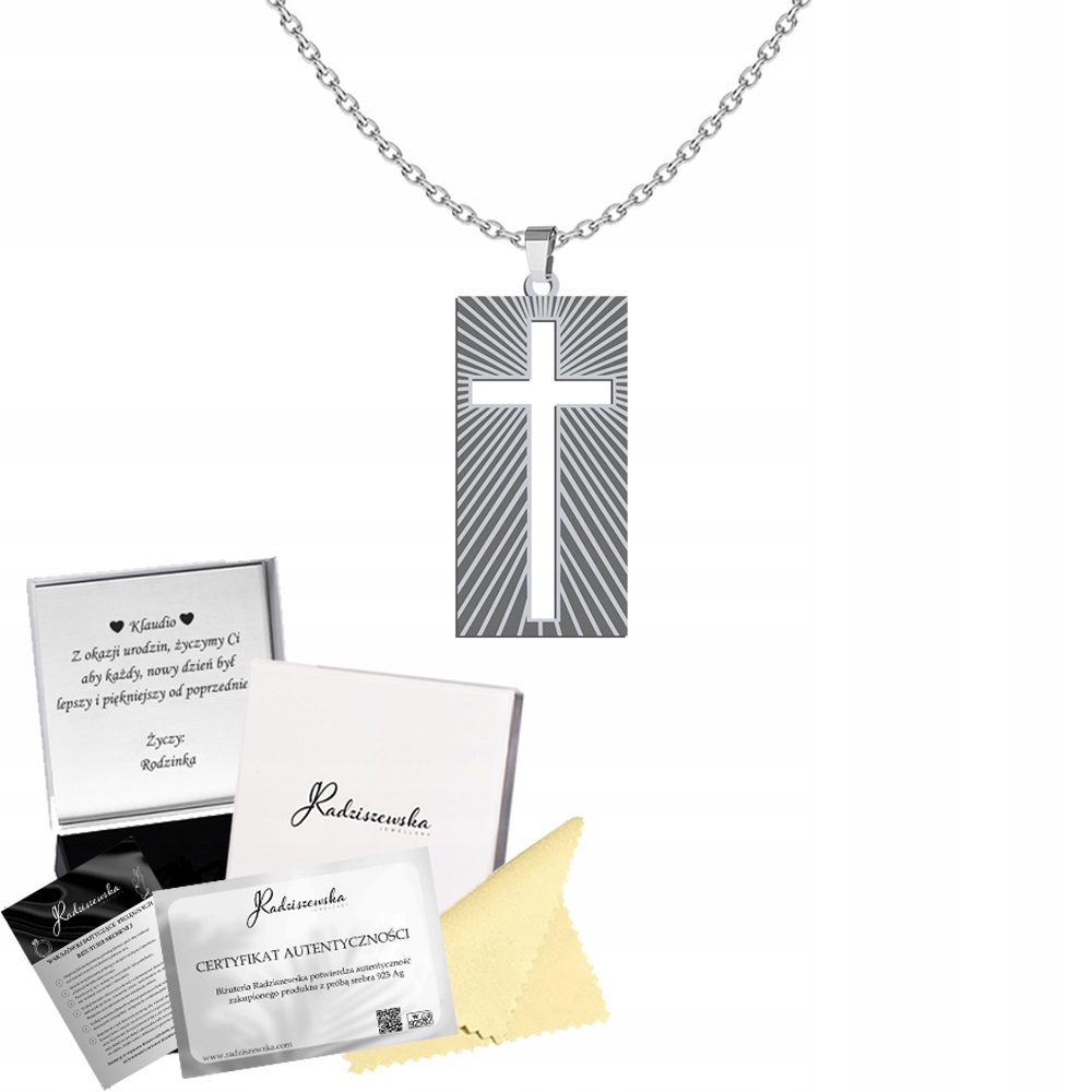 Náhrdelník Stříbrný medailon Kříž Řetízek Dárek Svaté Přijímání Přání Bonus