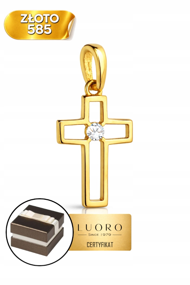 Zlatý Křížek 585 14K Se Zirkonem 19 MM Žluté Zlato Elegantní Dárek