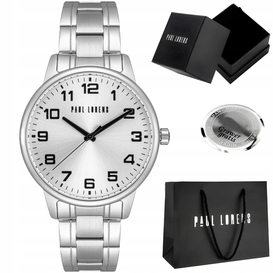 Pánské hodinky Paul Lorens Guaro ocelový náramek ciferník s číslicemi Gravírování