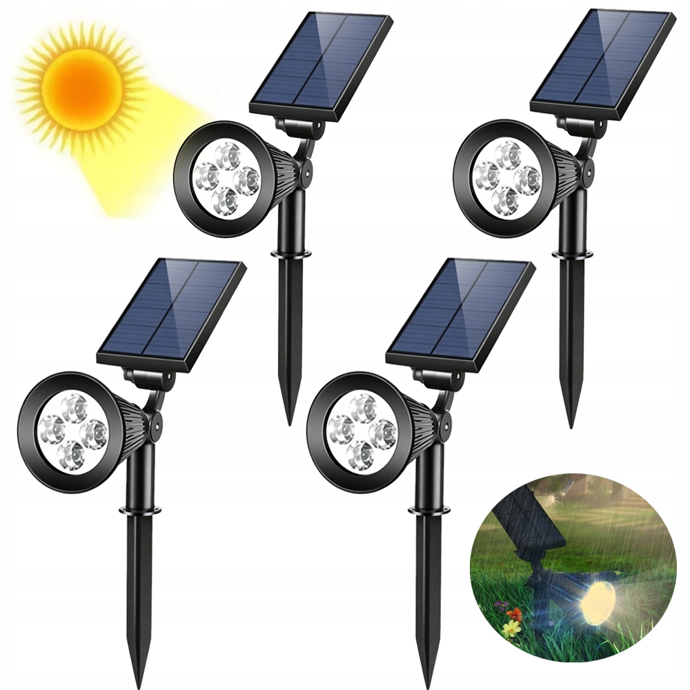 4ks Solární Lampa Zapichovací Zahradní Led Reflektor Solární Soumrakový Senzor