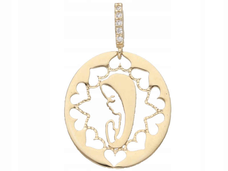 Zlatý medailonek 585 Křest Matka Boží v kruhu 1,06g Svaté Přijímání jako dárek 14kt