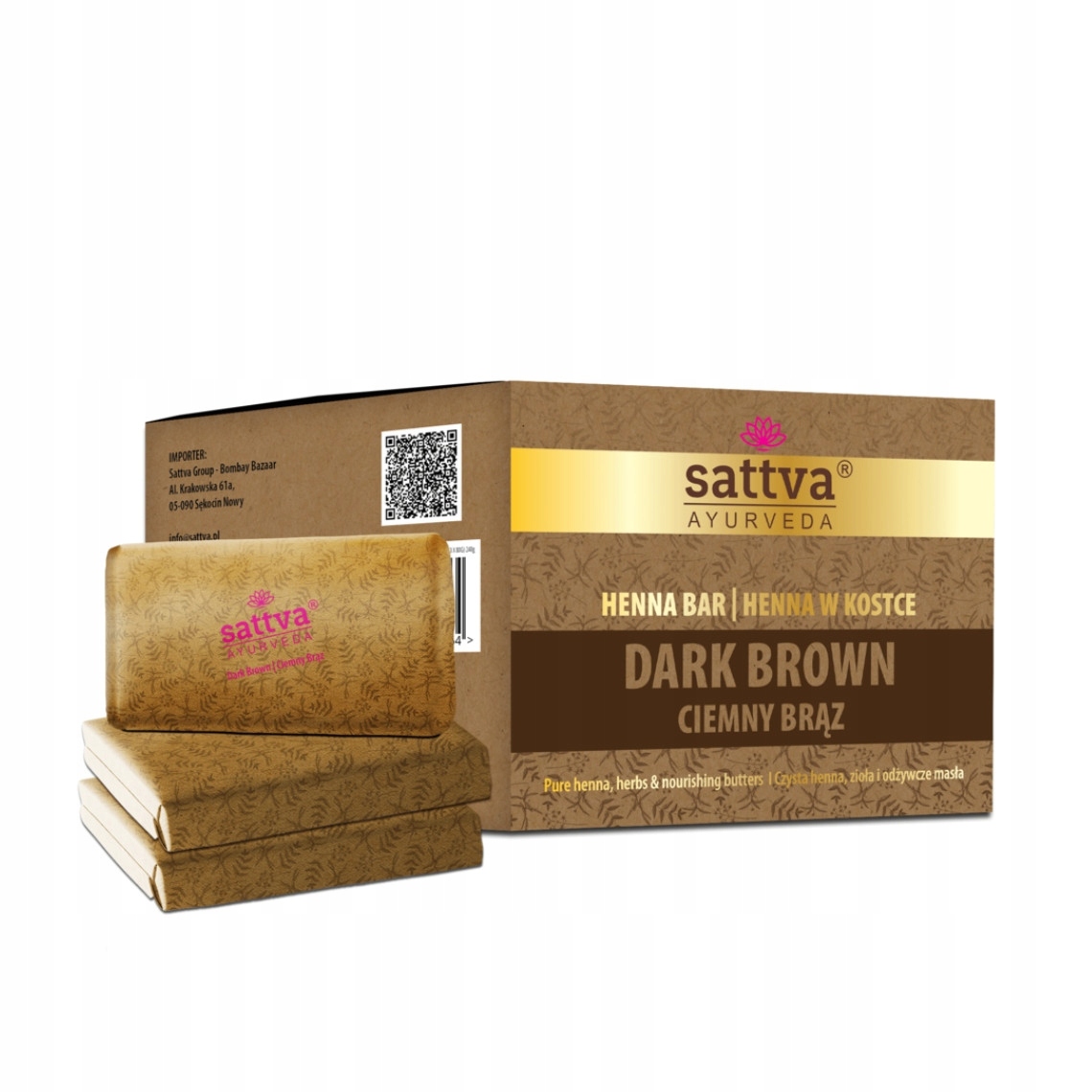 SATTVA_Ayurveda Henna Bar henna v kostce tmavě hnědá 3x80g