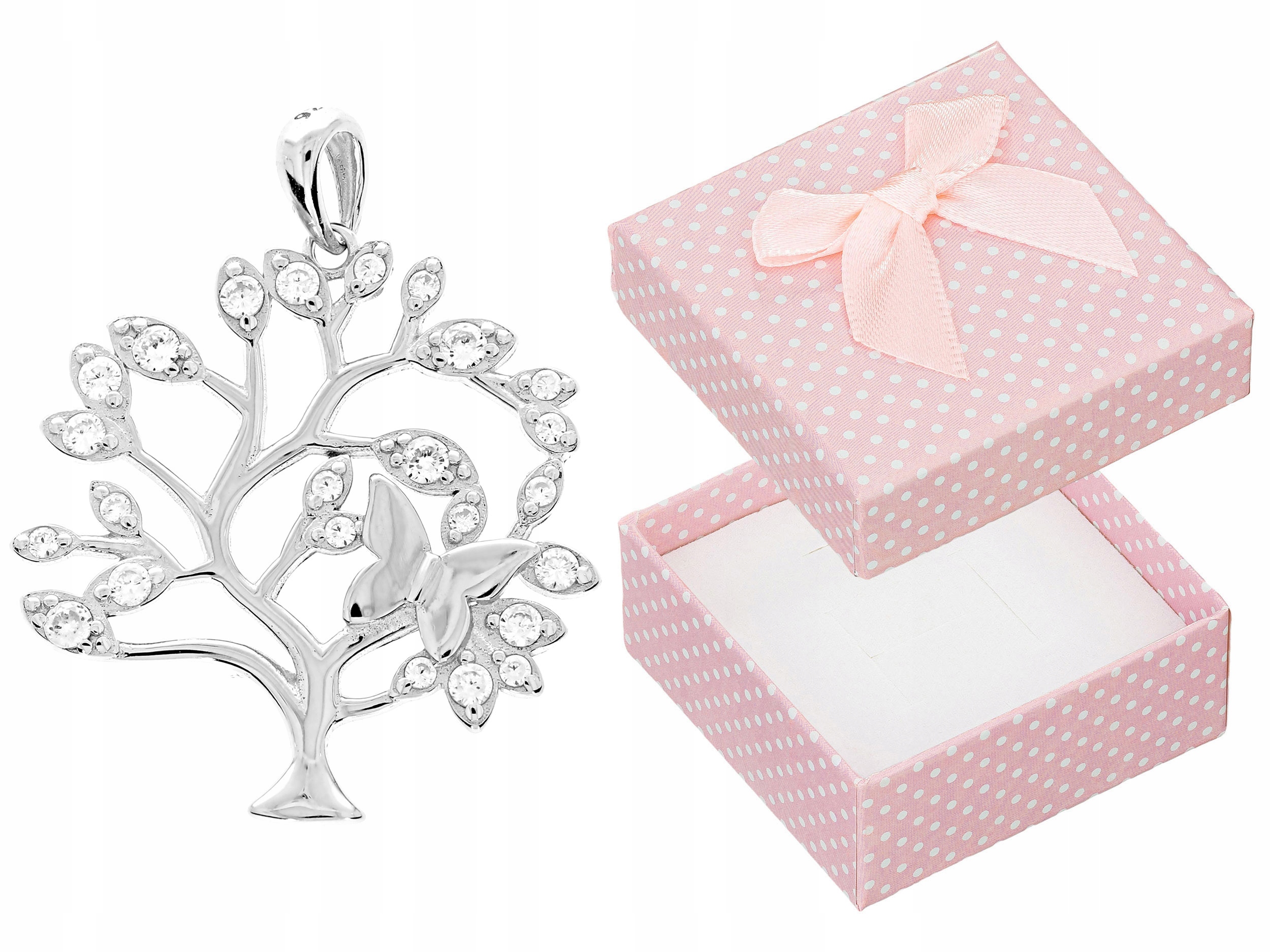 Stříbrný přívěsek Strom štěstí Rhodiovaný Přívěsek Strom Motýl Motýlek