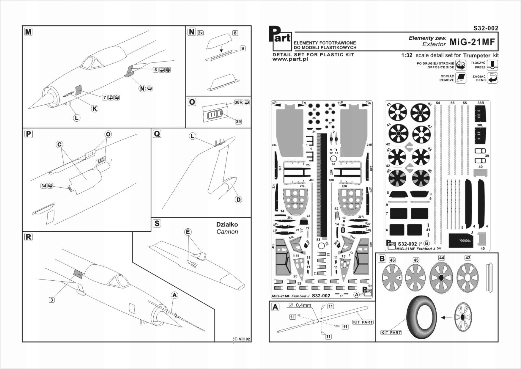 Part S32-002 1/32 MiG-21MF El. vnější (Trumpeter)
