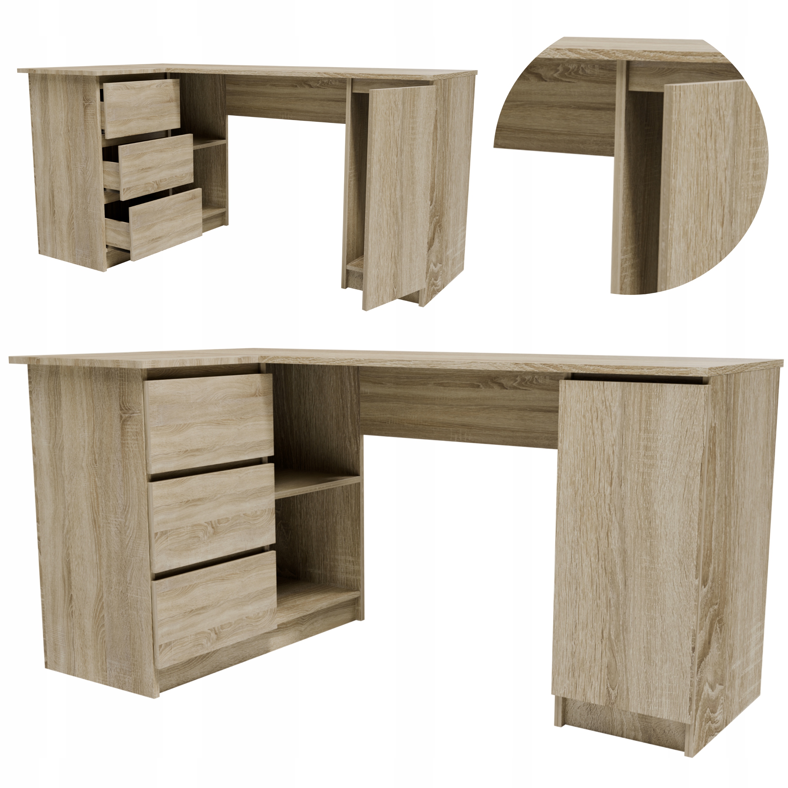 Rohový psací stůl B2LEWSON sonoma počítačový, velký, prostorná, funkční skříň